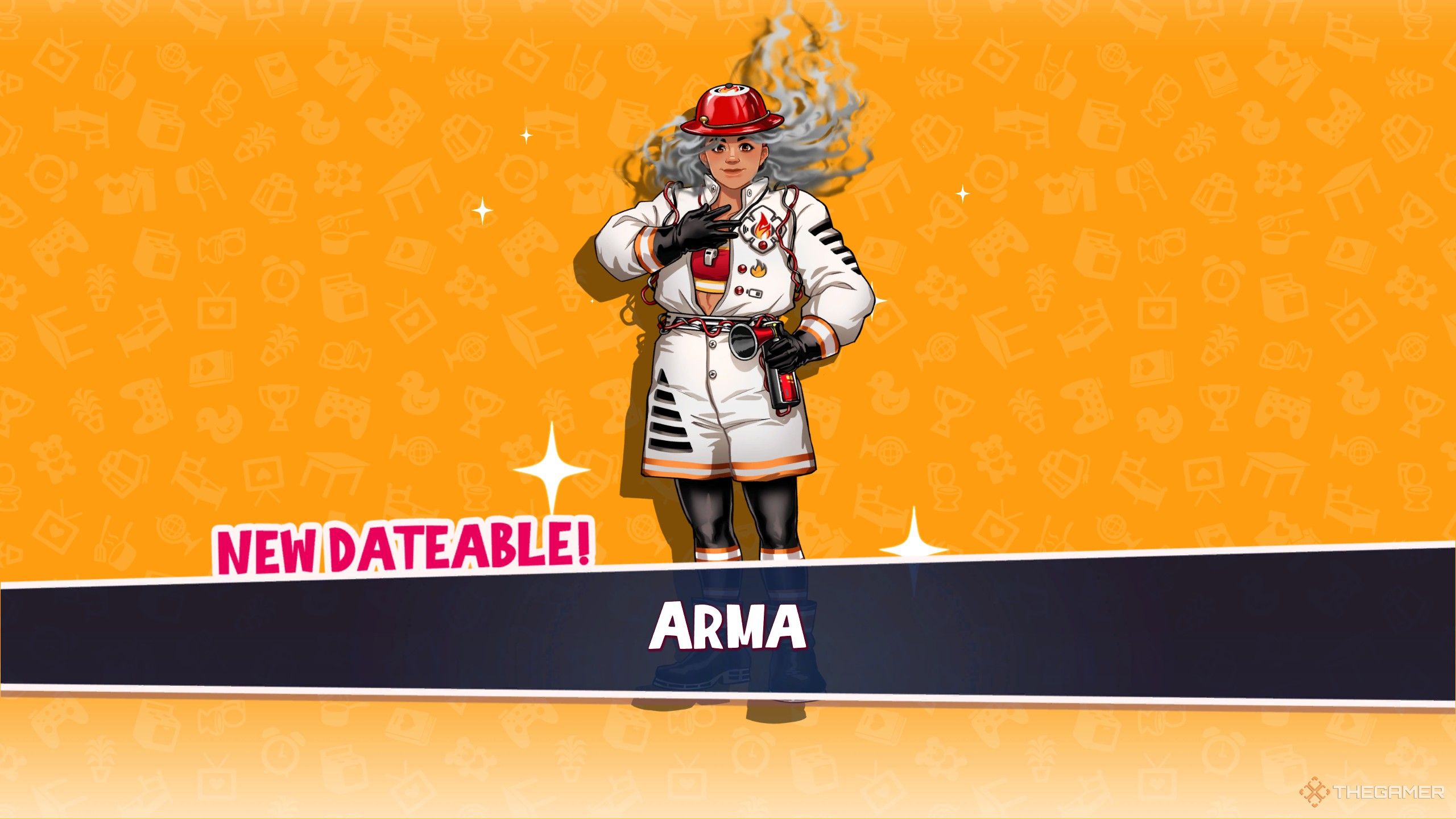 Arma being introduced in date everything on an orange background.