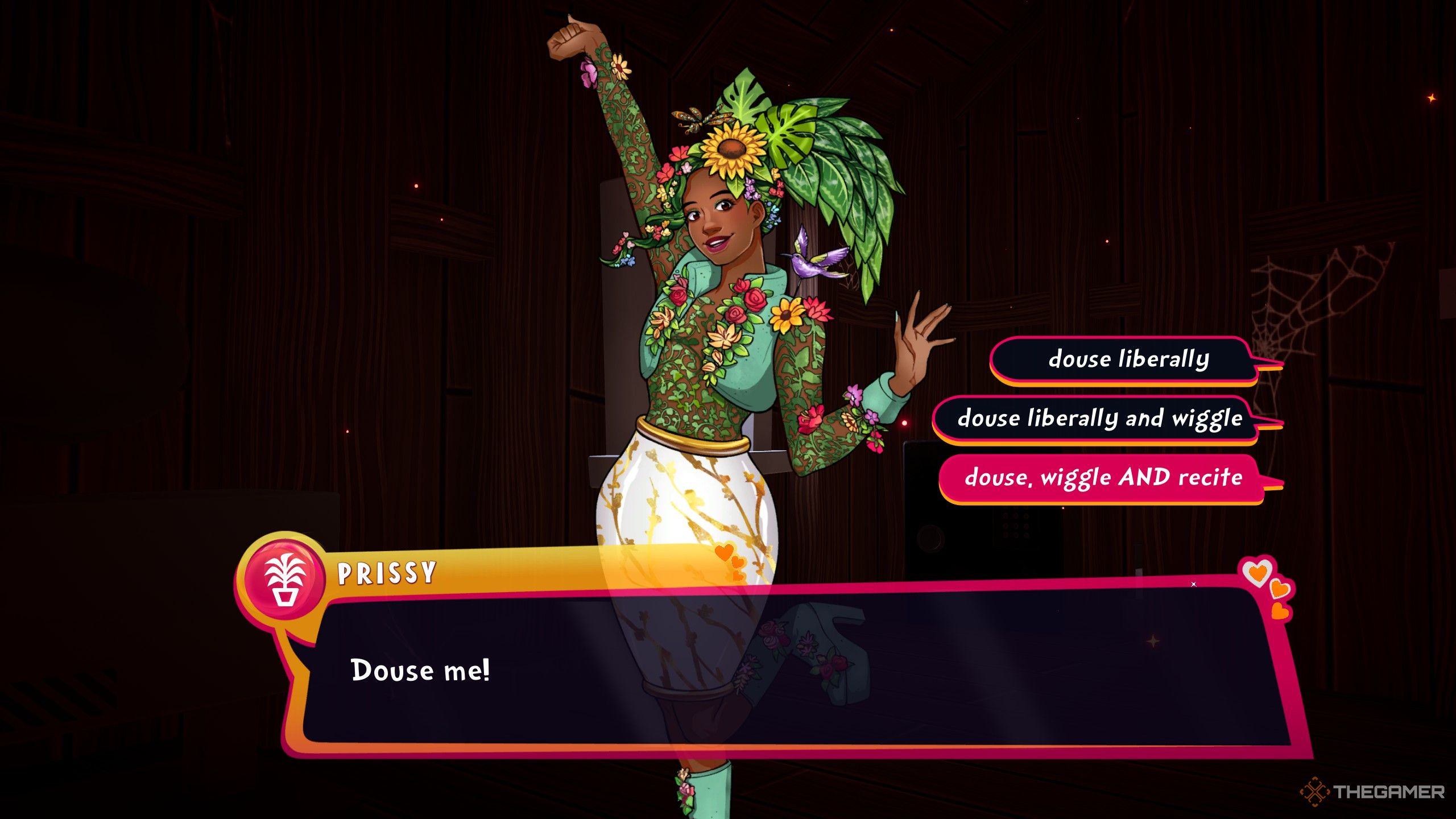 Choosing dialogue options with Prissy Plastique in date everything.
