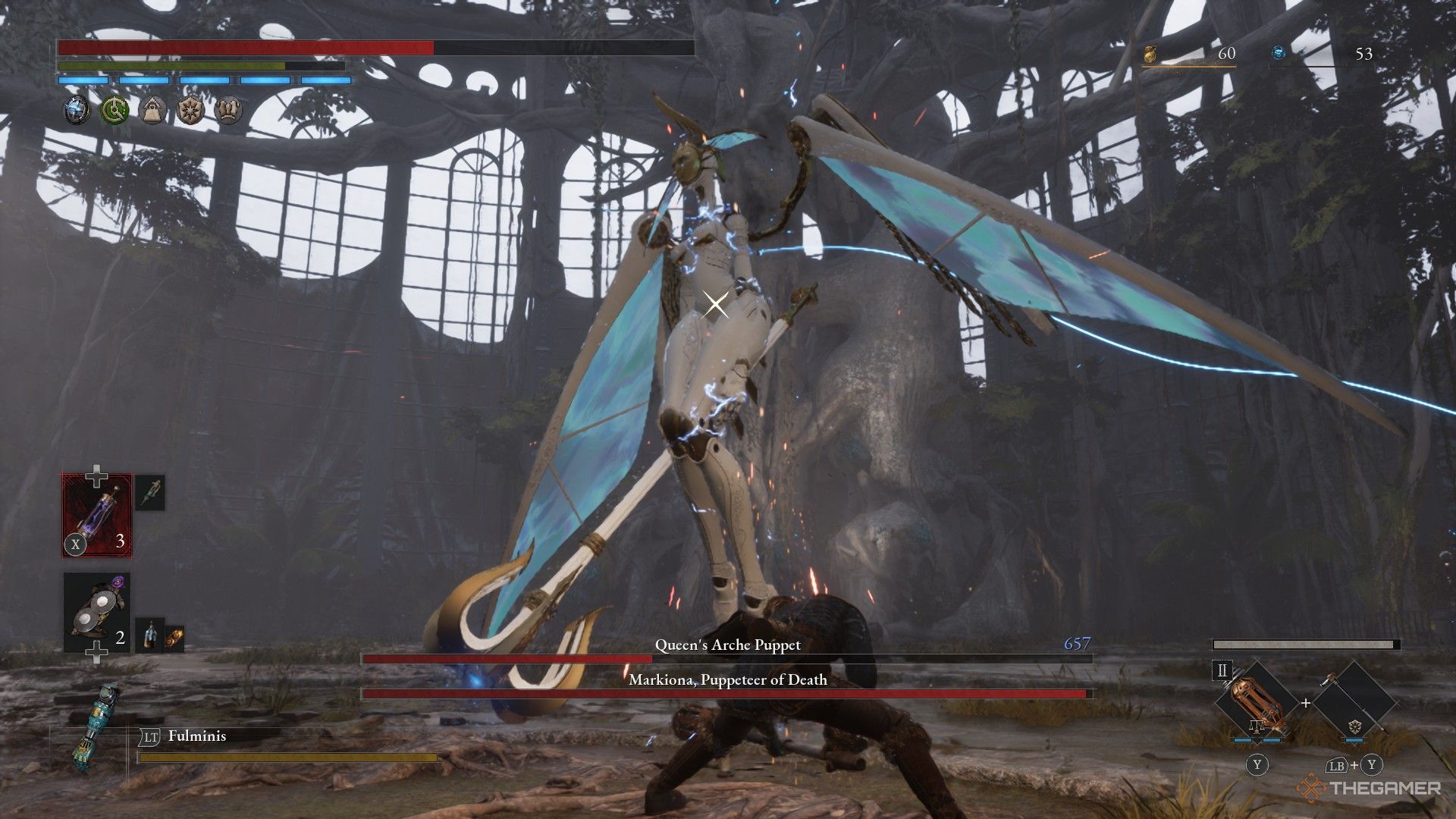 Player uses the Electric Coil weapon on Markiona's Puppet in Lies of P: Overture.