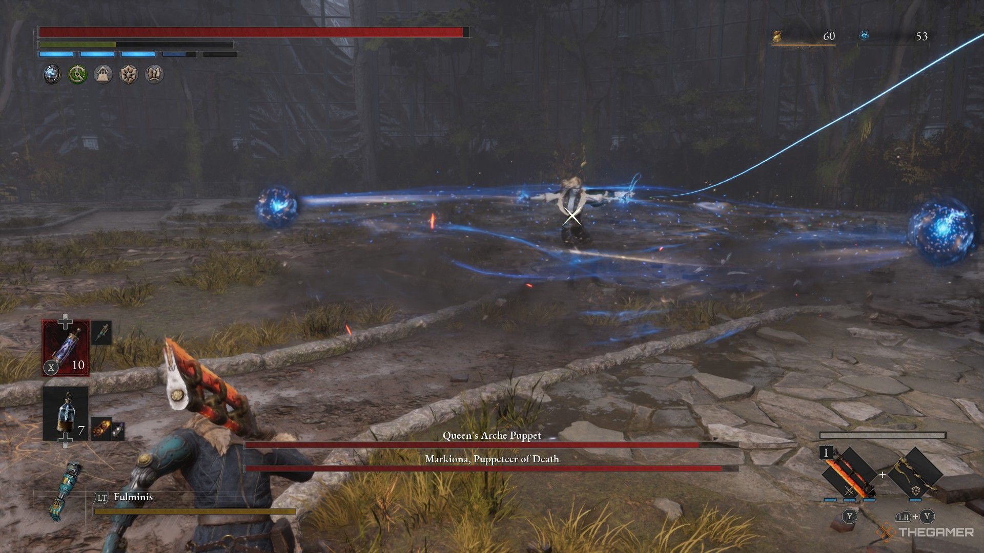 Markiona pushes the player away with a large Orb Circle Attack in Lies of P: Overture.