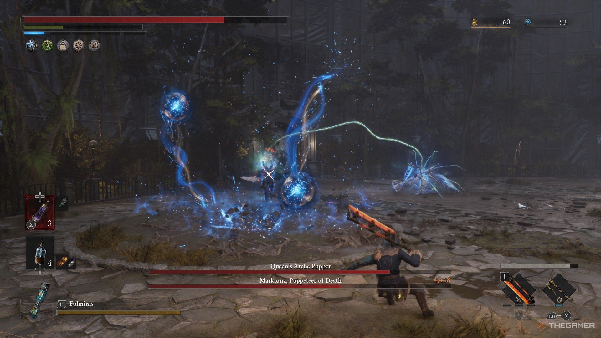 Markiona uses his orbs against the player while her puppet recharges in Lies of P: Overture.