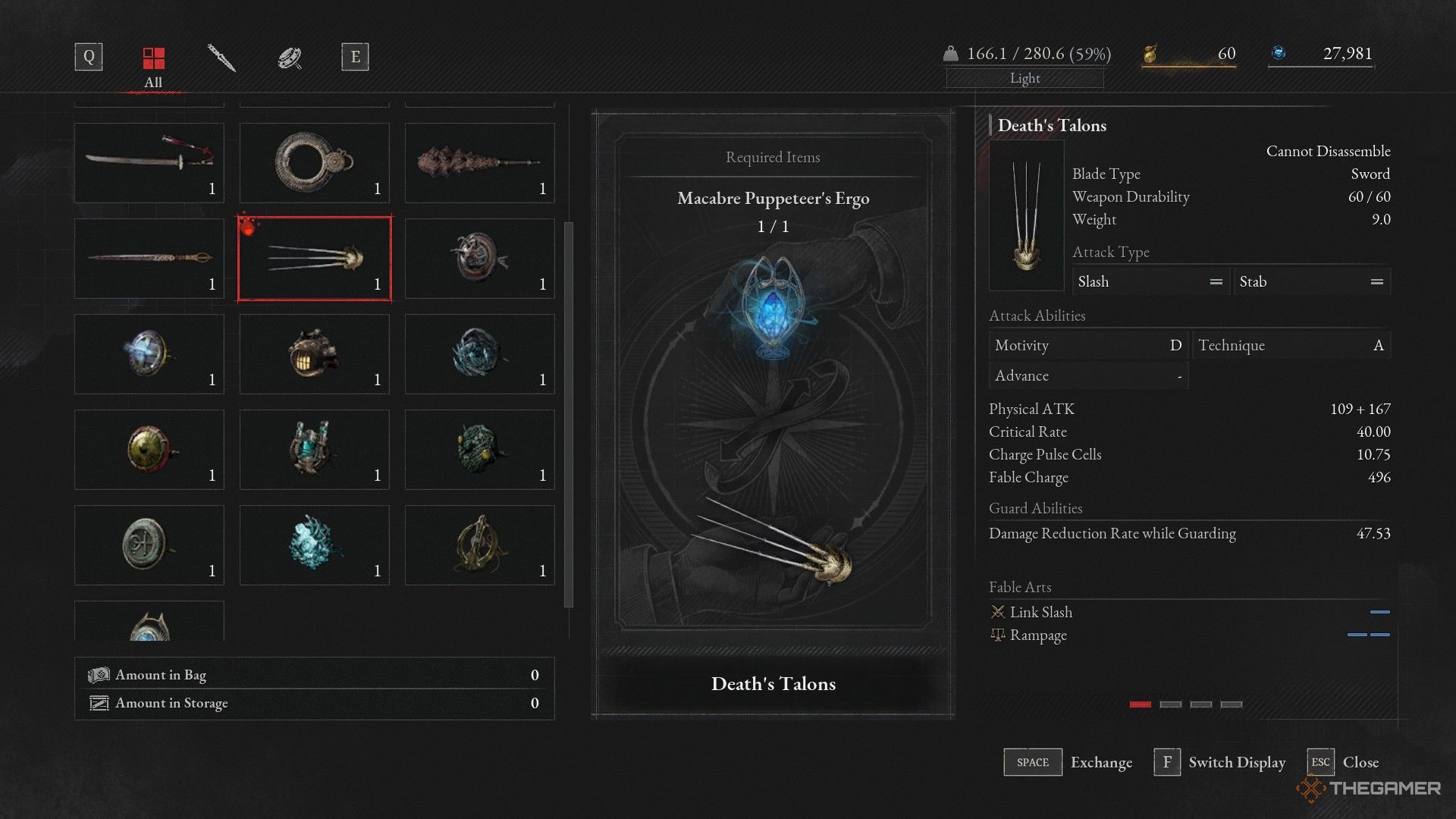 Player receives the Death's Talons from Alidoro in Lies of P: Overture.