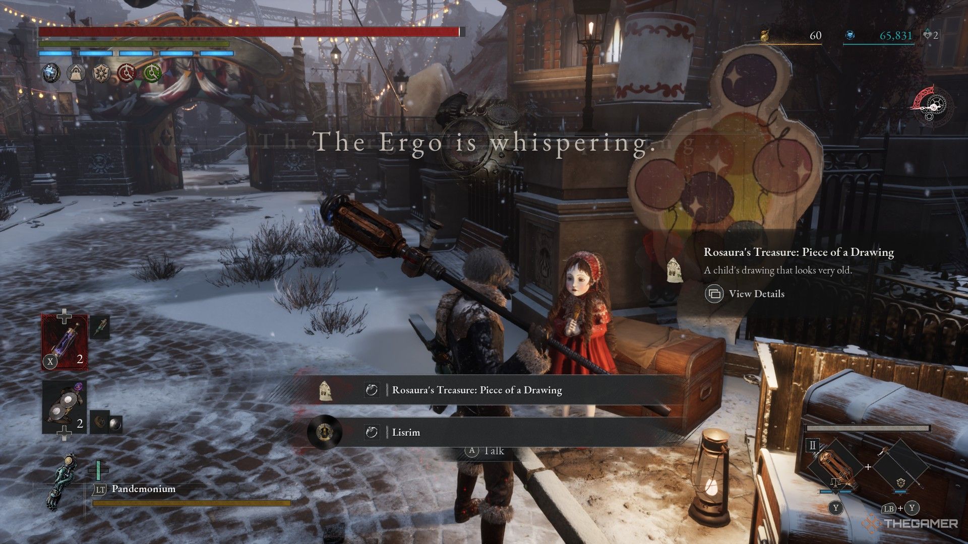 Player receives several rewards from Rosaura for giving back her shoes in Lies of P: Overture.