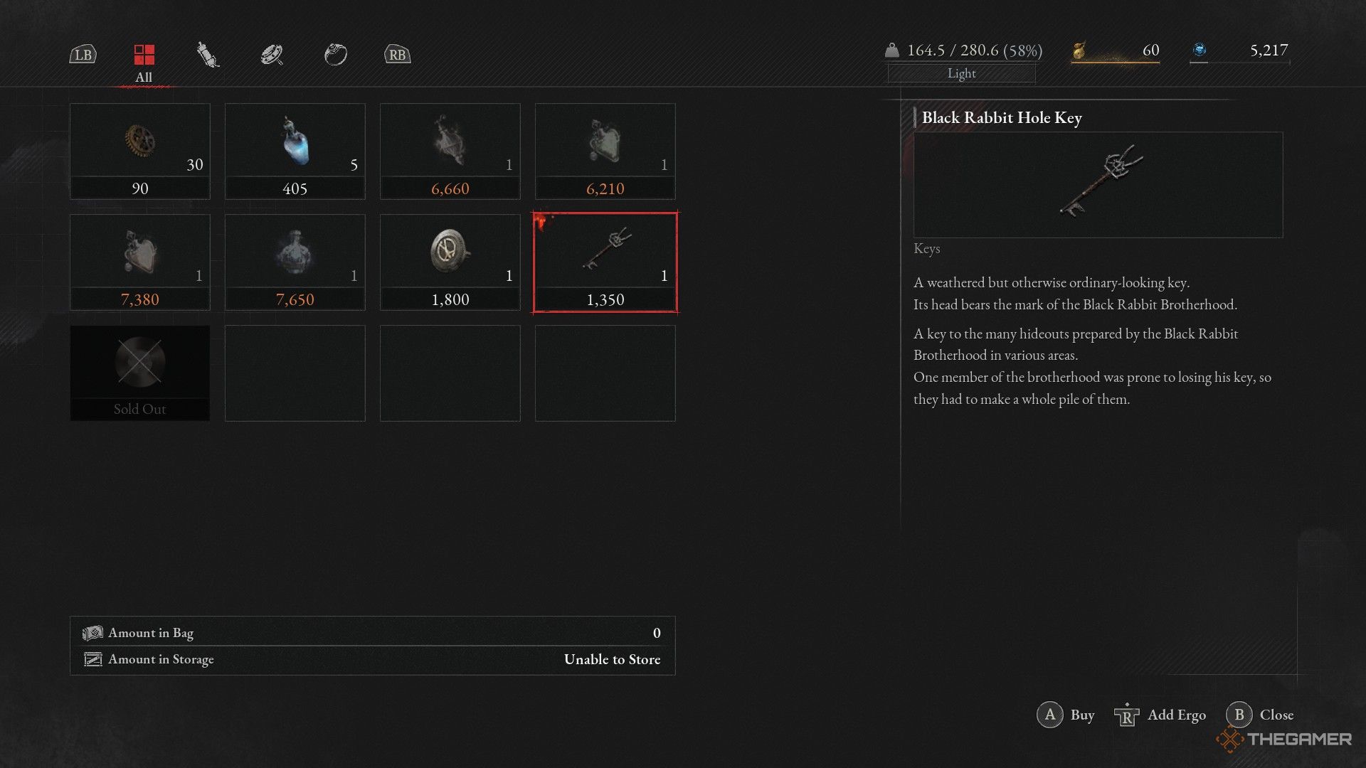 Player buys the Black Rabbit Hole Key in Lies of P: Overture.