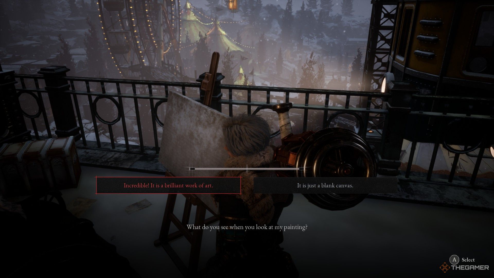 Player decides to tell the truth or lie to Goddard the Blind Painter in Lies of P: Overture.