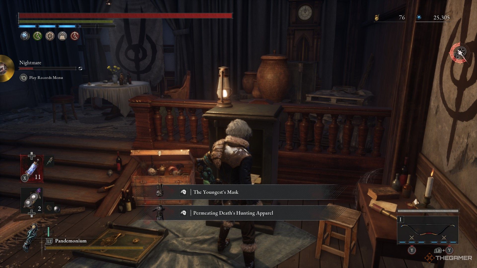 Player pulls the Youngest's Attire from the Black Rabbit Hole vault in Lies of P: Overture.
