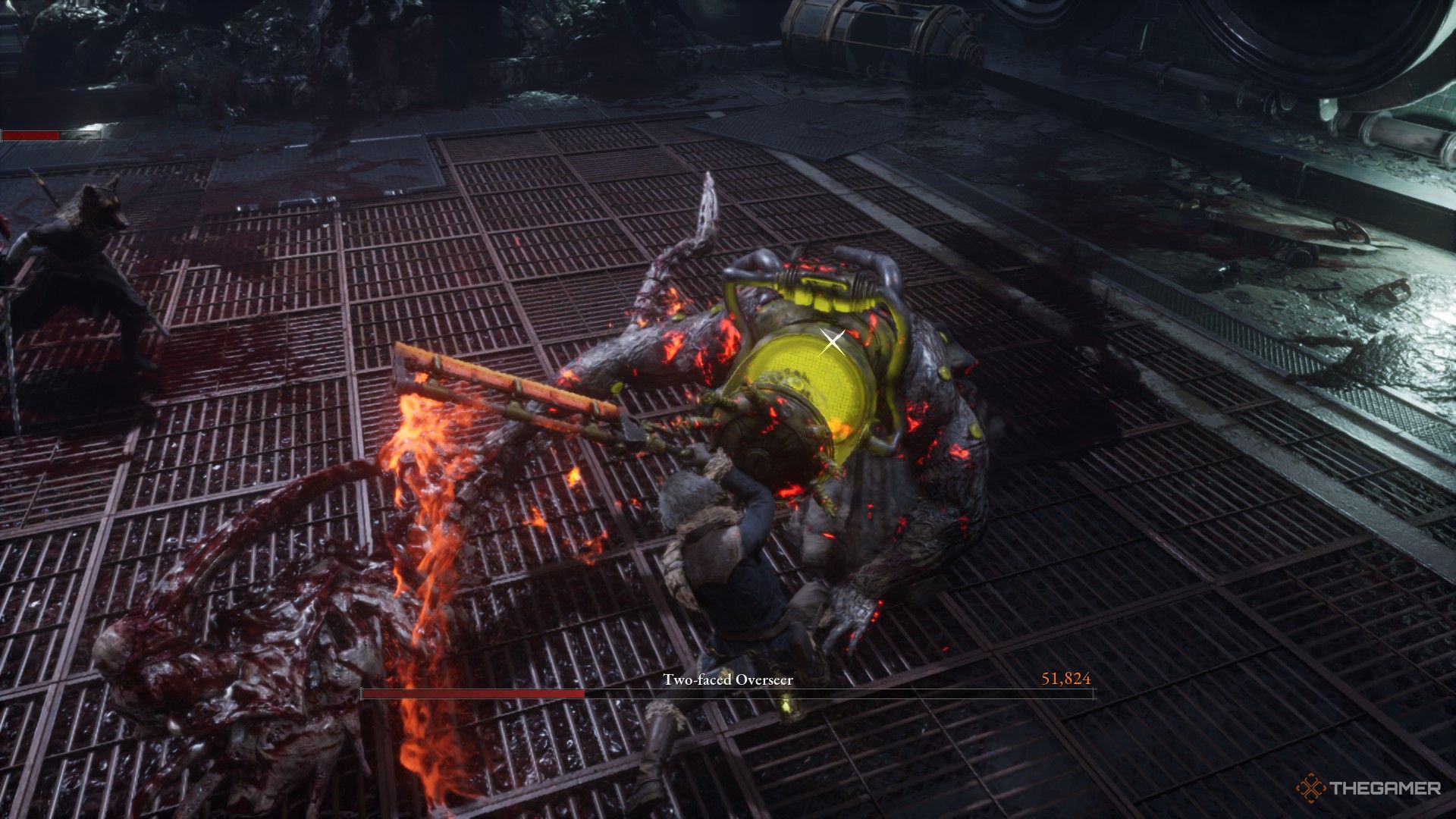 Player performs a Critical Hit on a staggered Overseer in Lies of P: Overture.