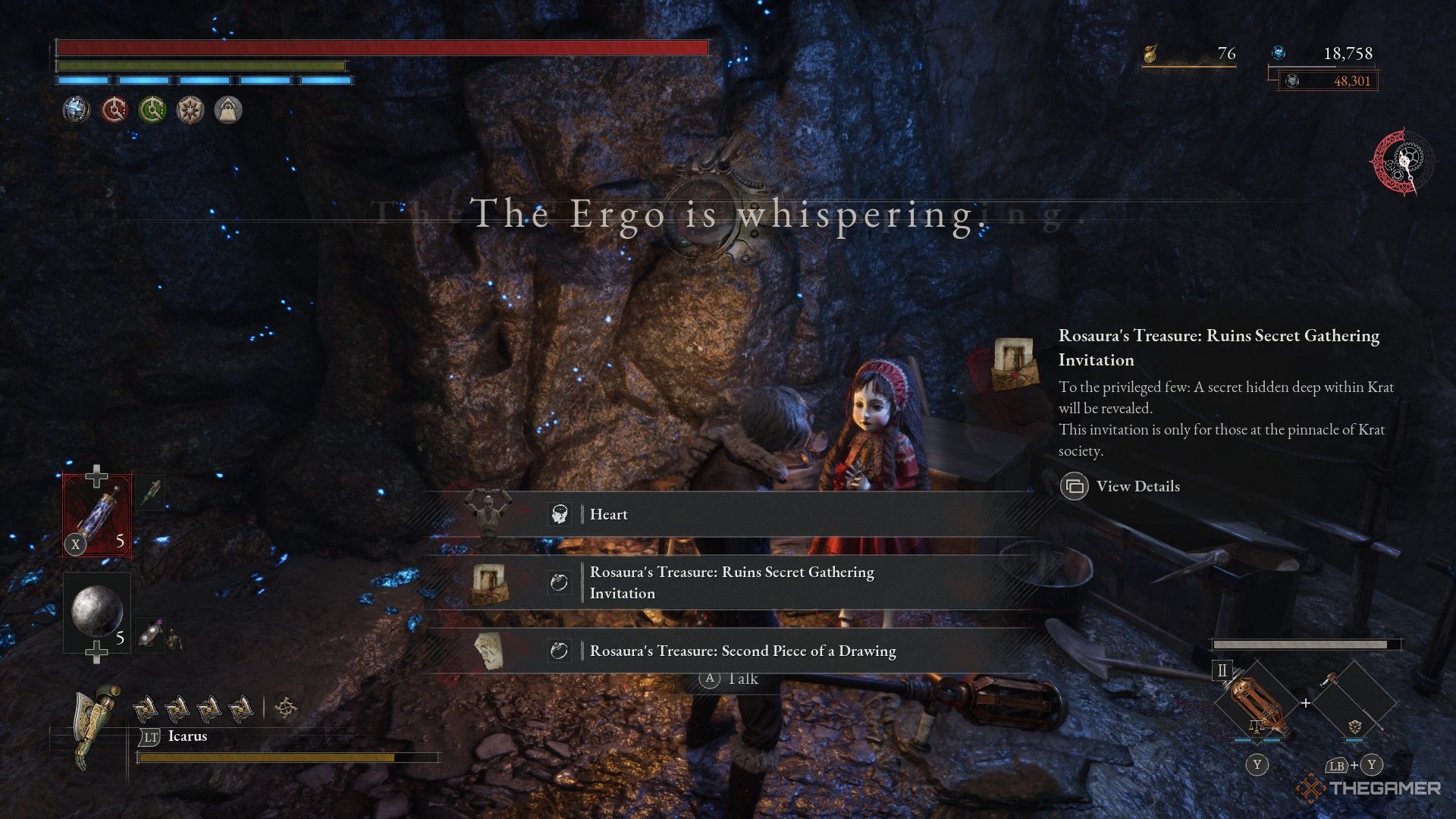 Rosaura gives the player several gifts in exchange for Ergo in Lies of P: Overture.