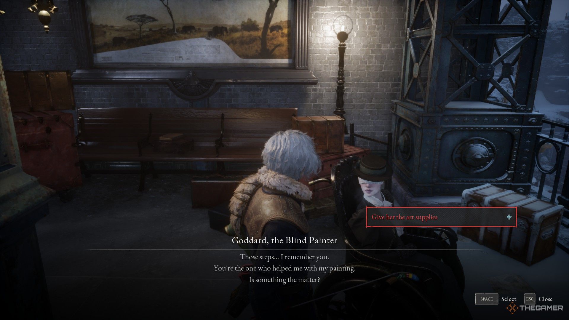 Player gives Goddard her art supplies in Lies of P: Overture.