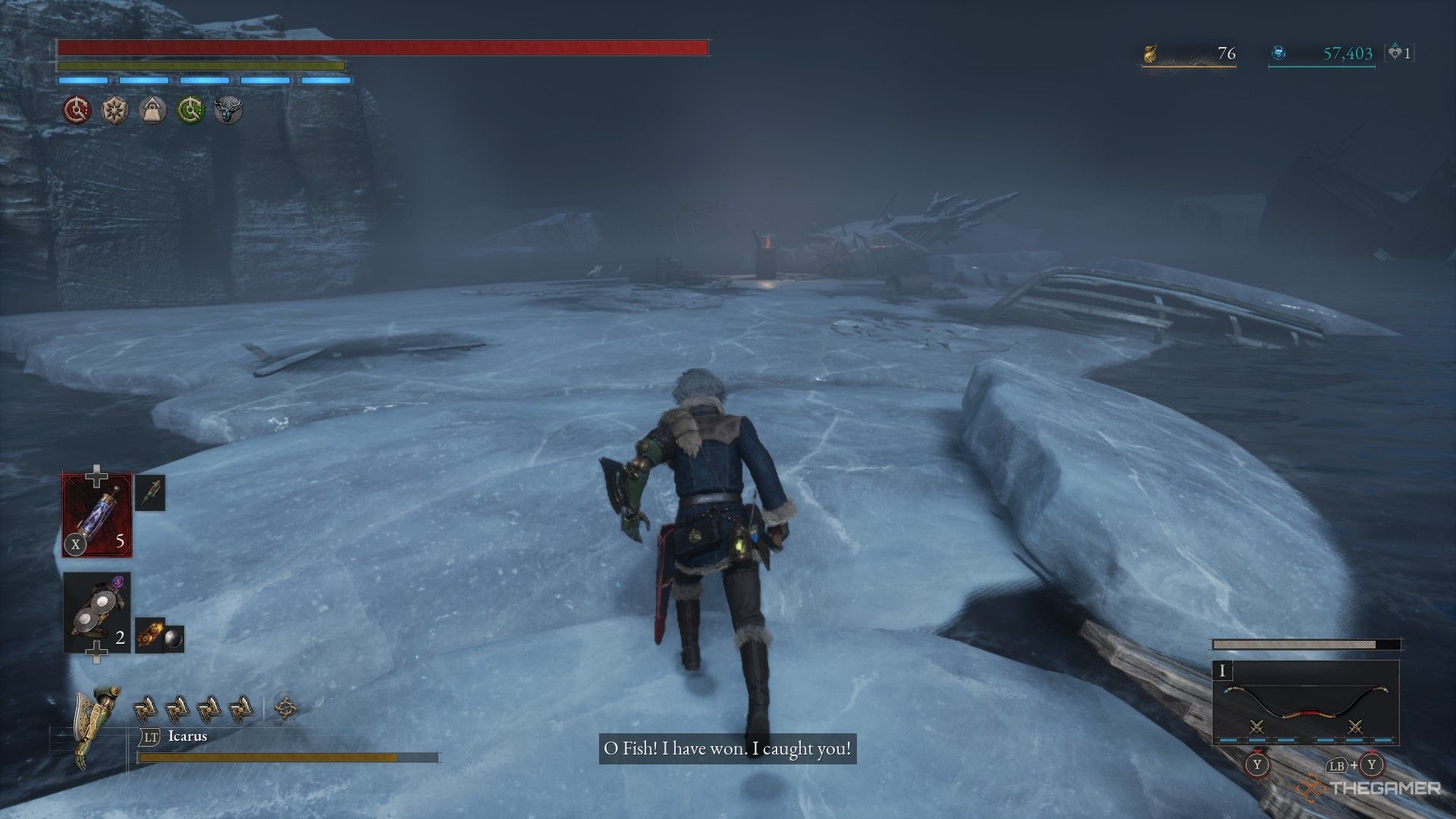 Player finds Salao's location on the ice next to the Shipwreck Exterior in Lies of P: Overture.