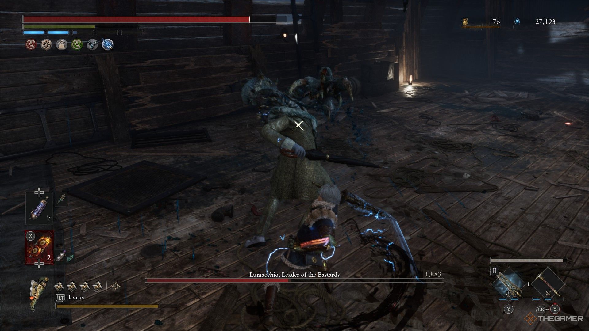 Player hits Lumacchio as a monster in Lies of P: Overture.