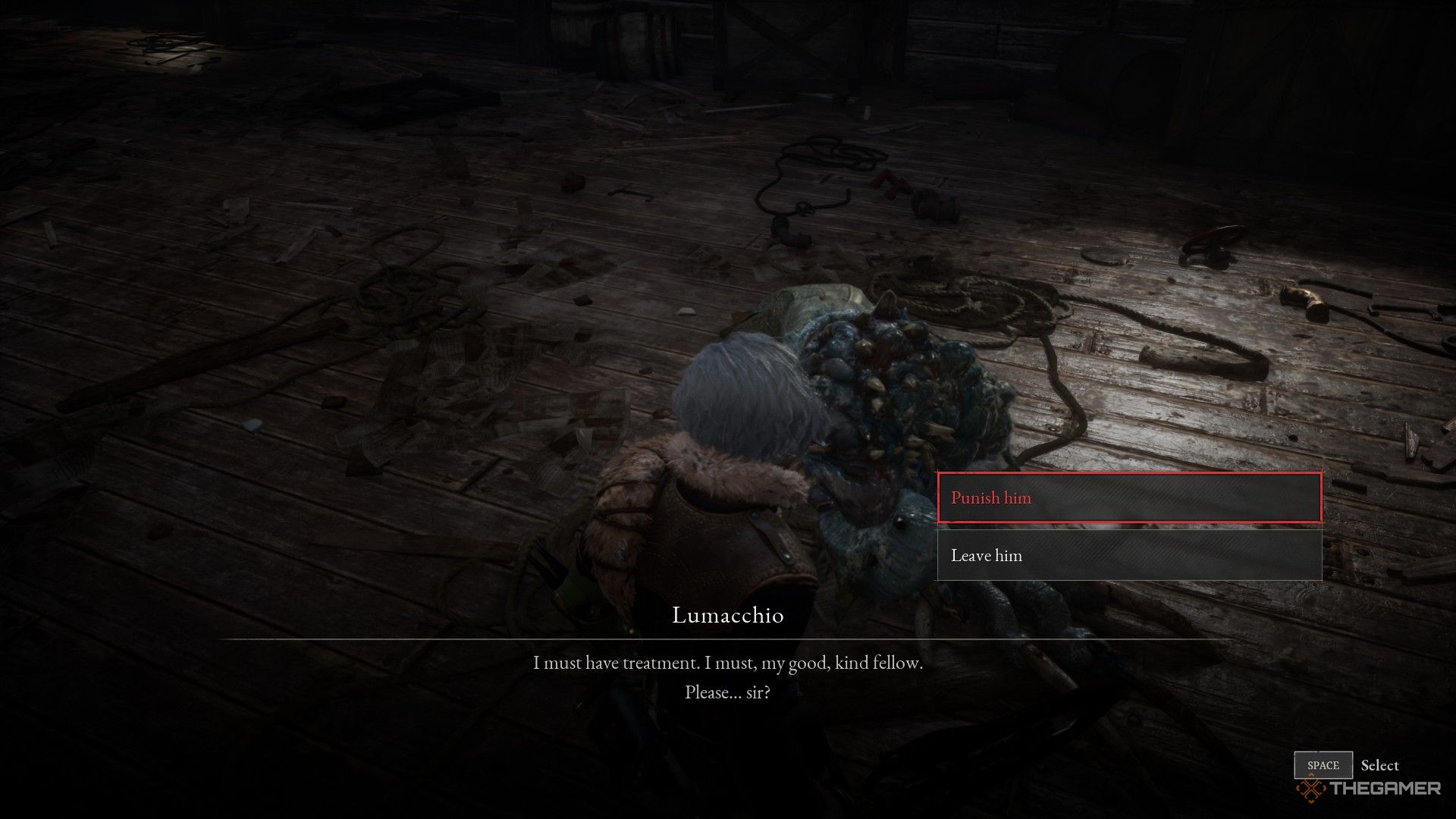 Player chooses to Punish Lumacchio in Lies of P: Overture.