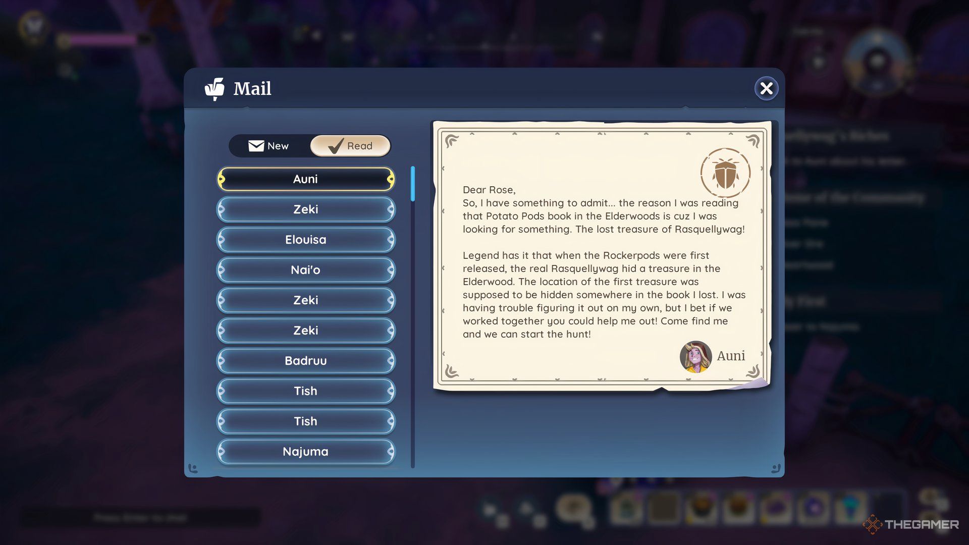 The Letter You Receive After Returning Auni's Lost Book In Palia.