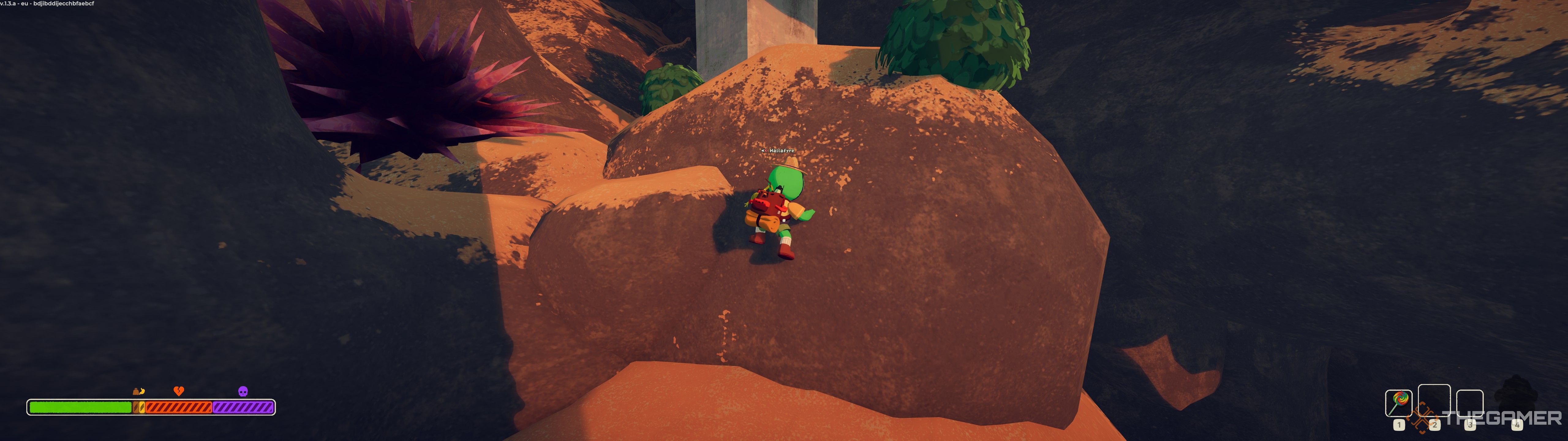 Player climbing up in Peak.
