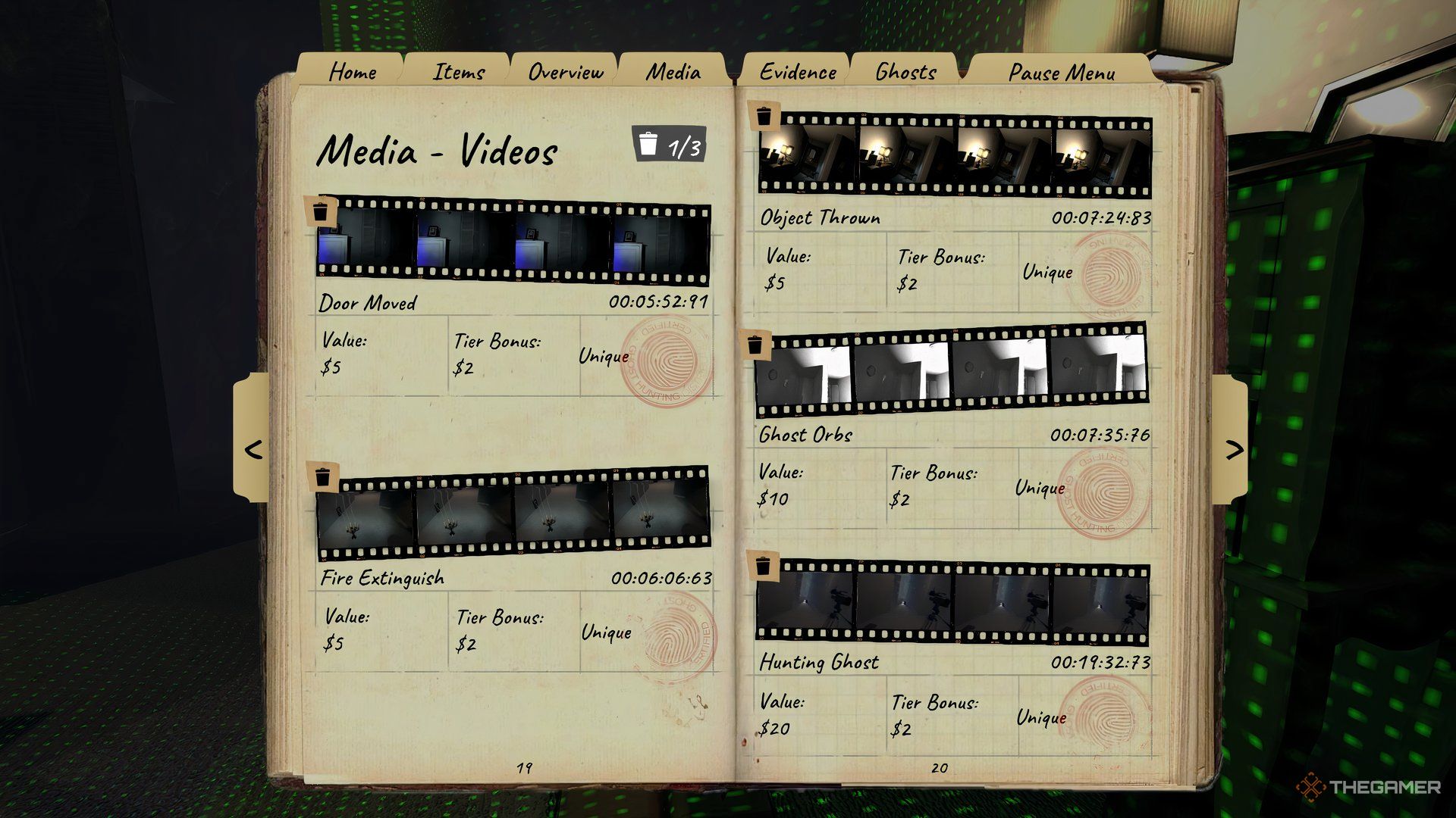 The Videos Media Page In The Journal In Phasmophobia.
