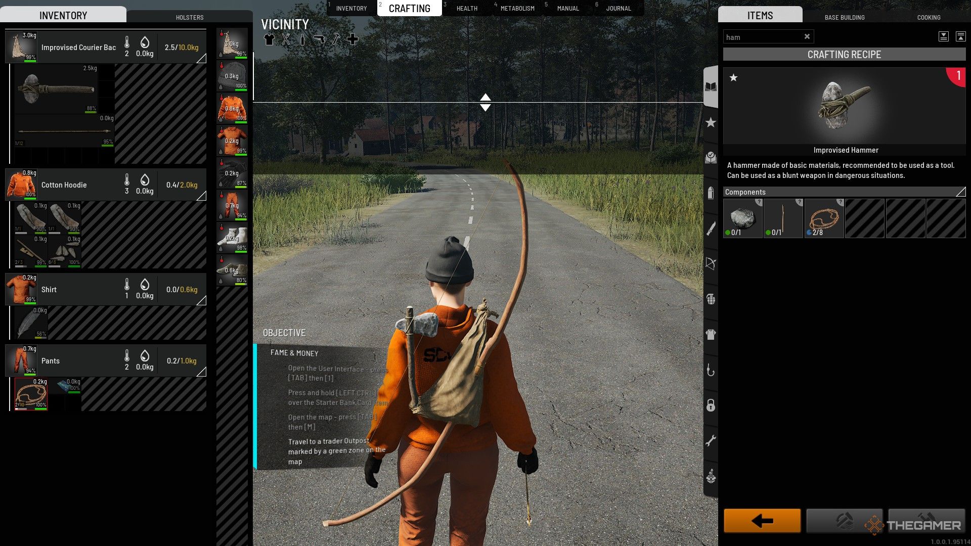 the crafting menu in scum, with the improvised hammer highlighted.,