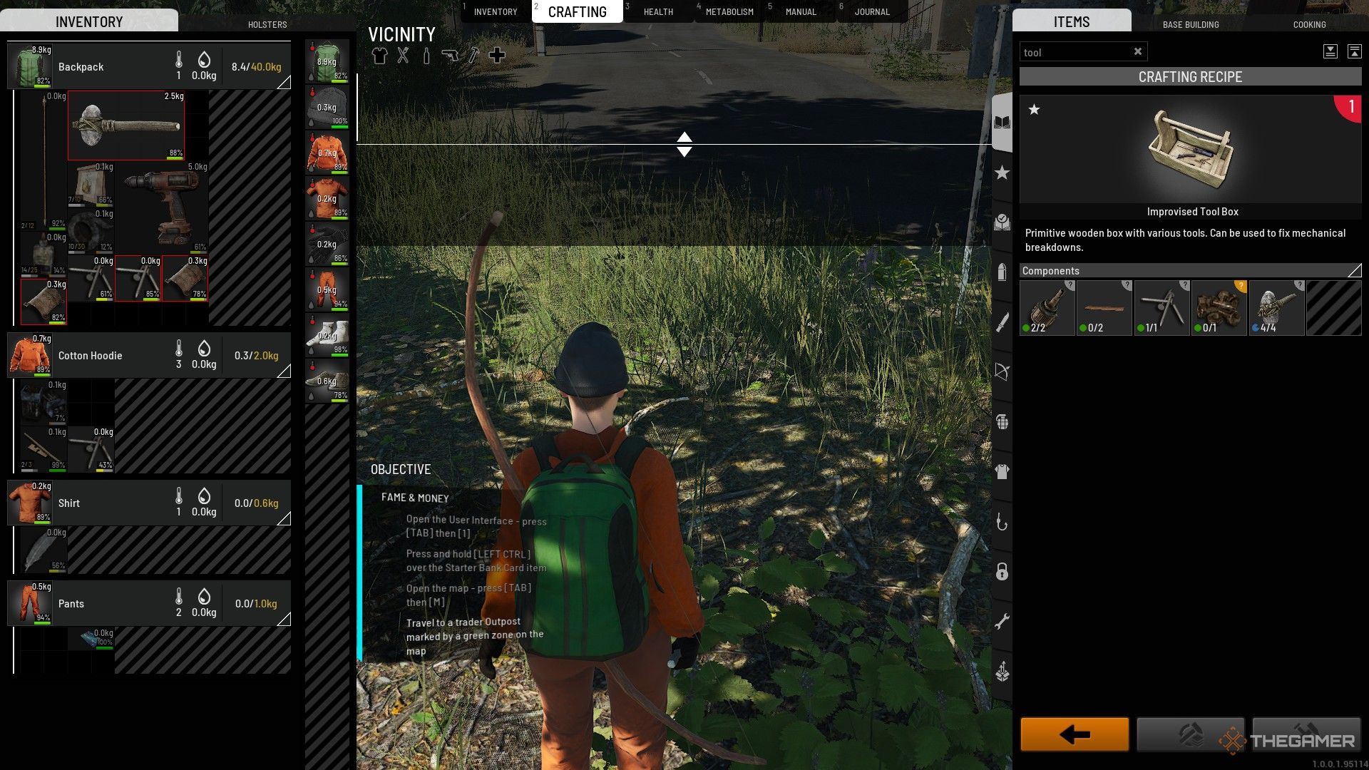 the crafting menu in scum, with the recipe for the improvised tool box highlighted.