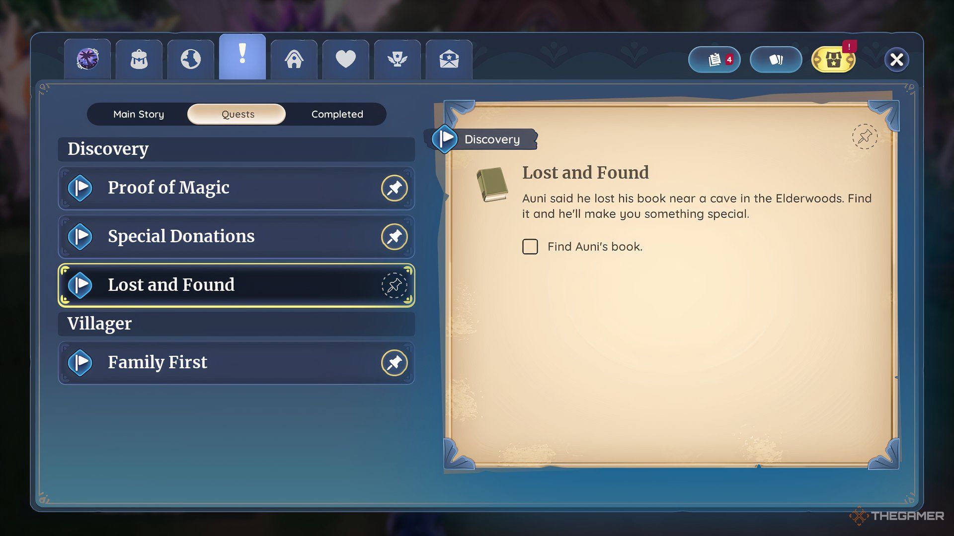 The Lost And Found Quest Information In The Menu In Palia.
