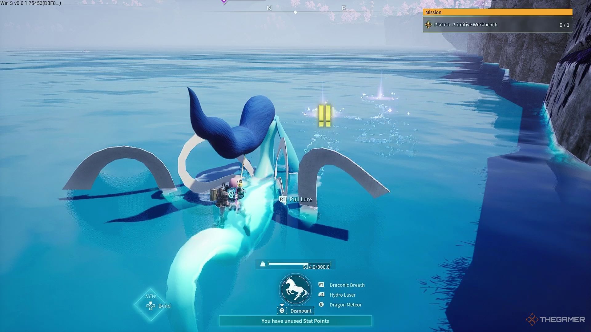 A Pal bites the lure during fishing in Palworld.