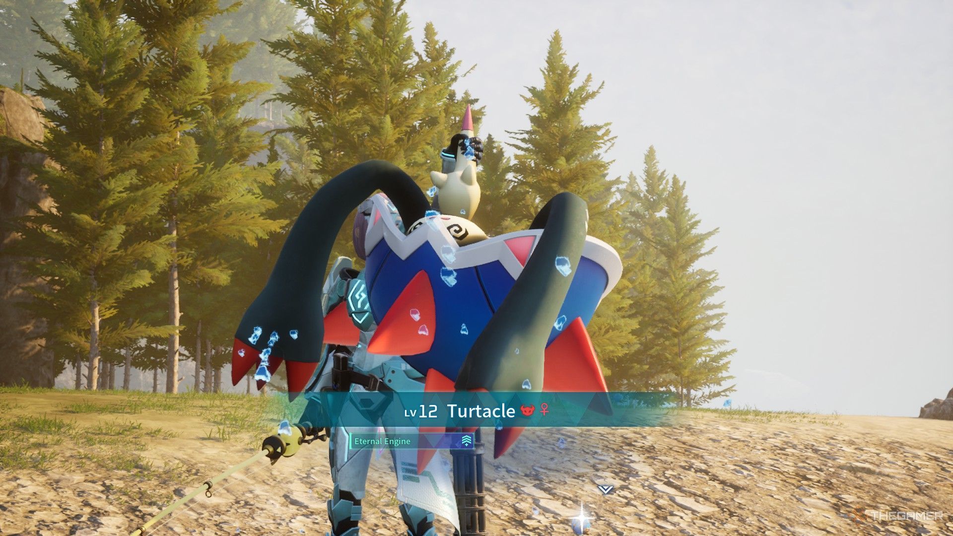 The player has caught an Alpha Turtacle in Palworld.