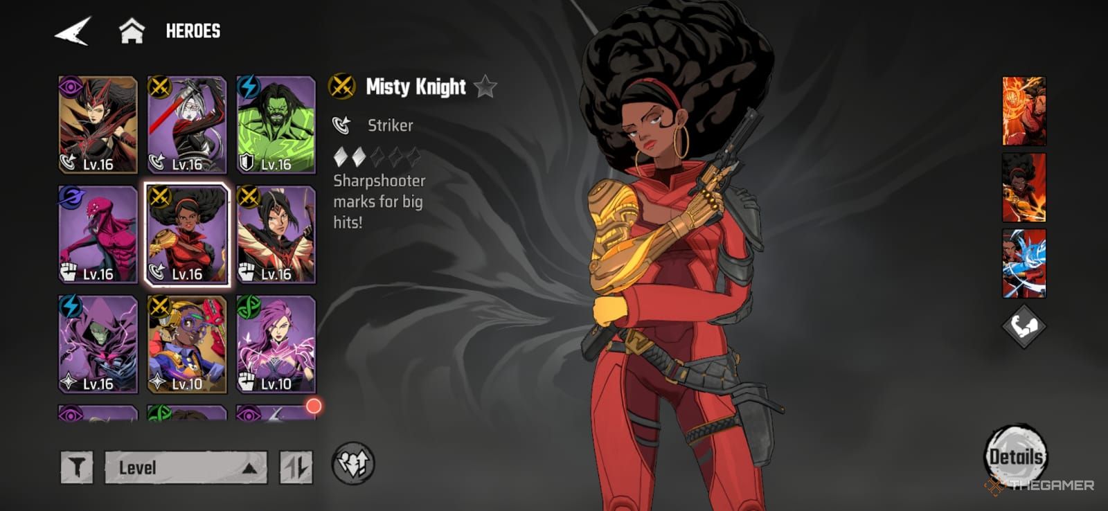 Marvel Mystic Mayhem, Misty Kngith character sheet.