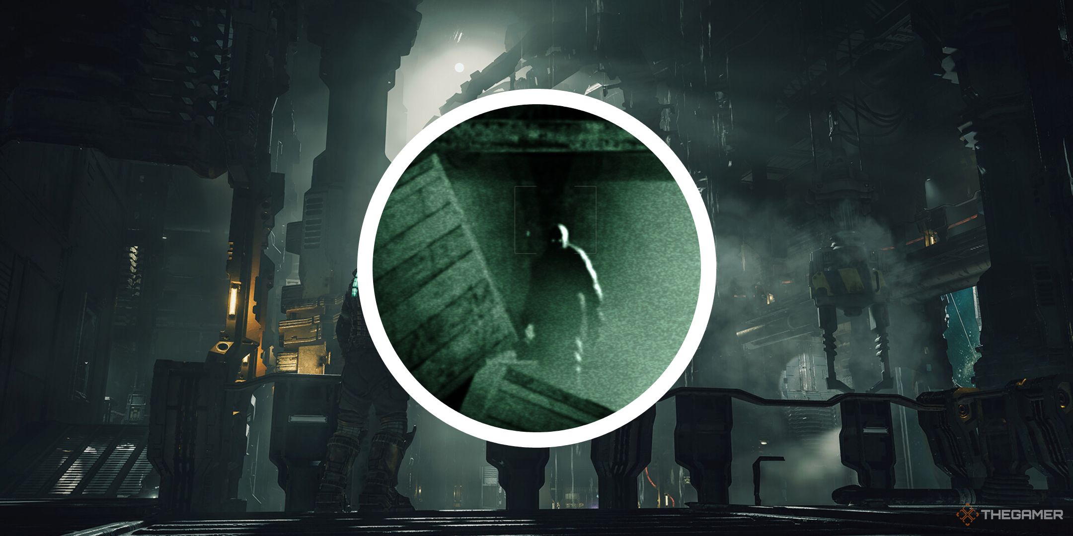 A background from Dead Space, with a circle PNG showing gameplay from Outlast.
