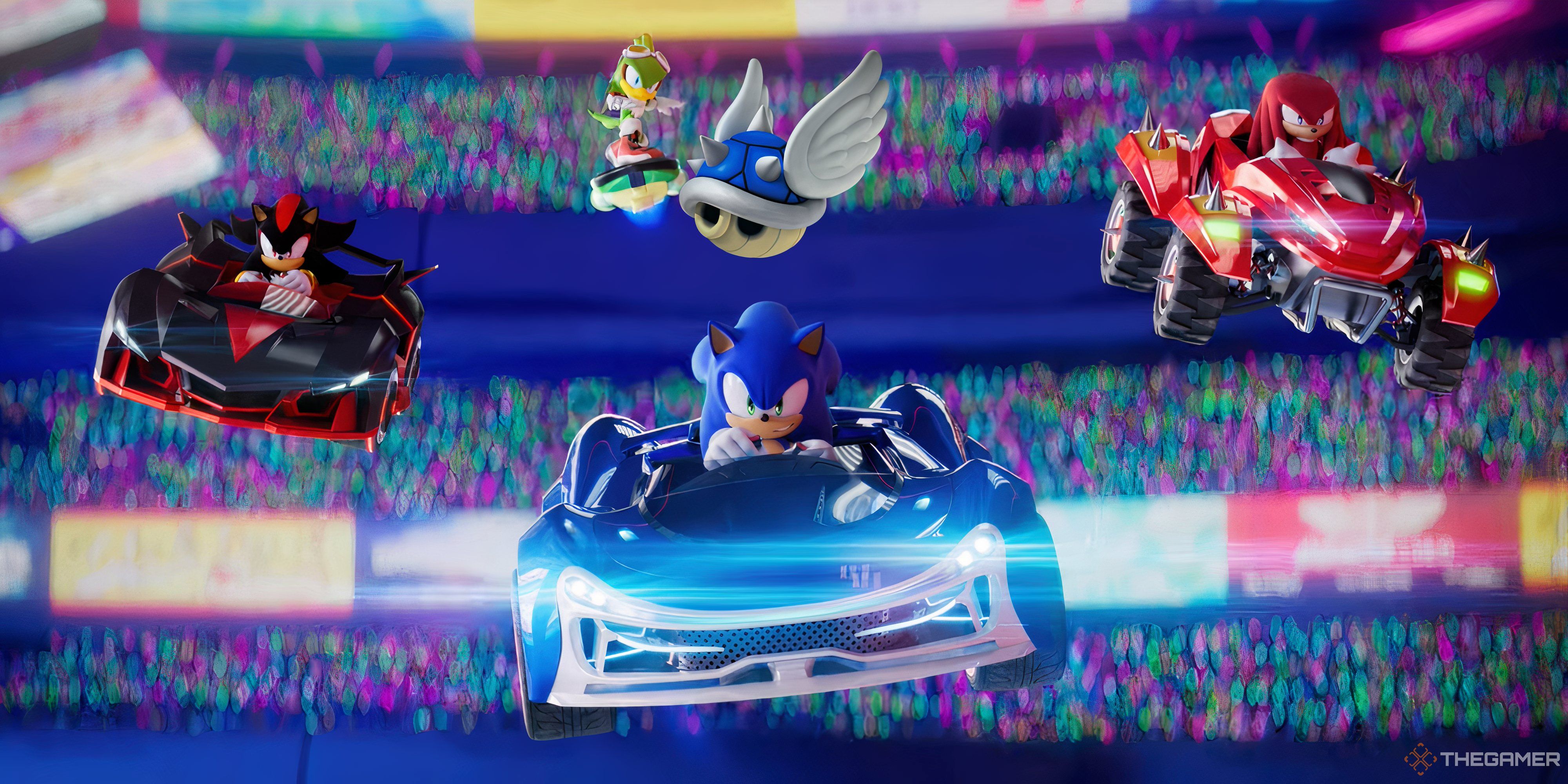 a blue shell over sonic racing crossworlds.
