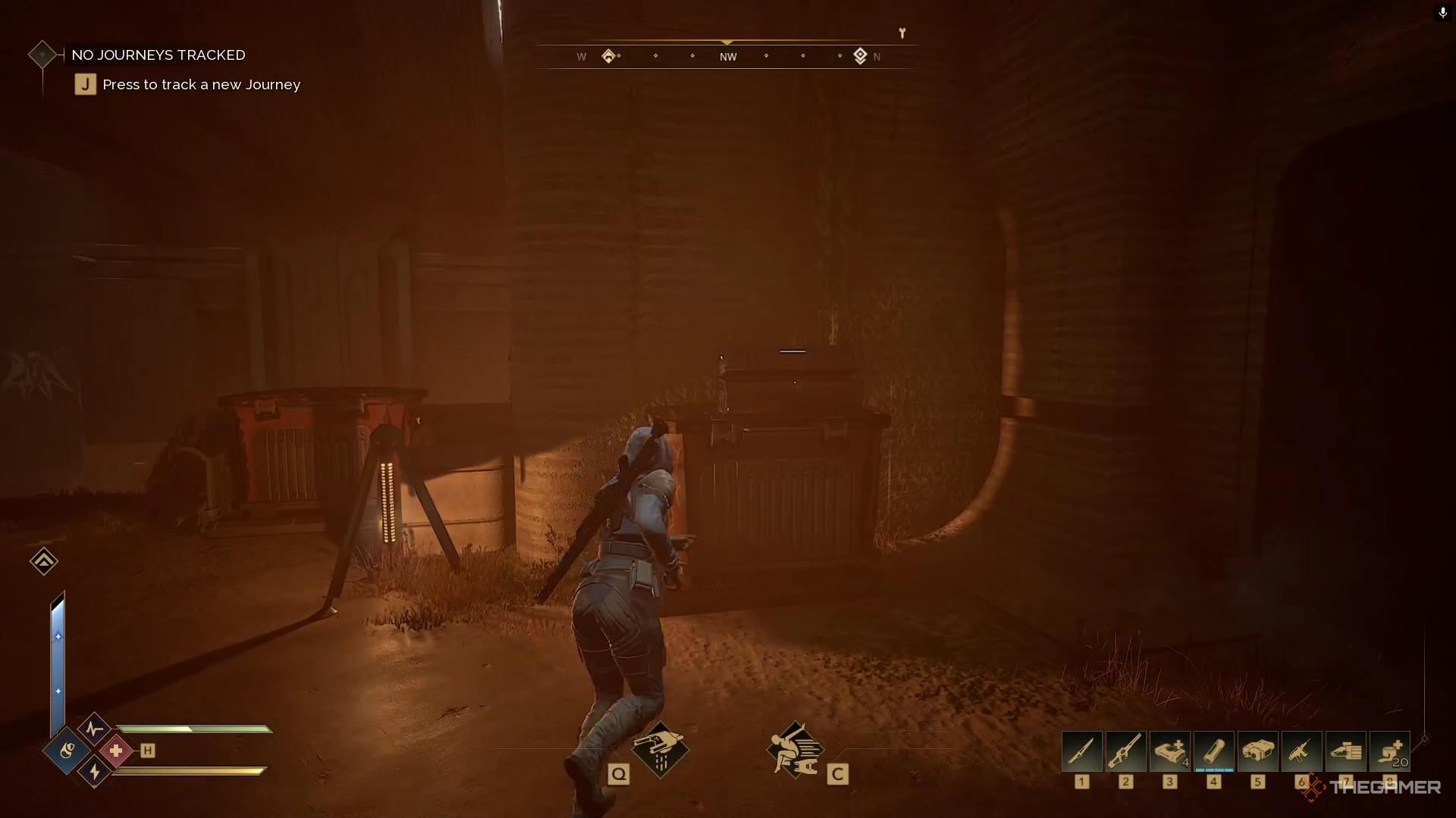 A chest sits on a metal container in Dune Awakening.