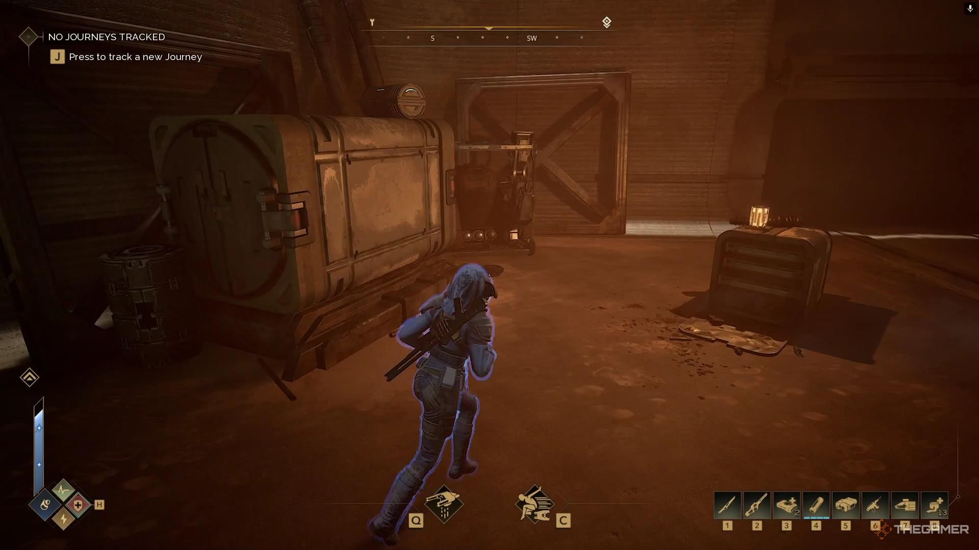 A chest sits on top of a large metal container in Dune Awakening.