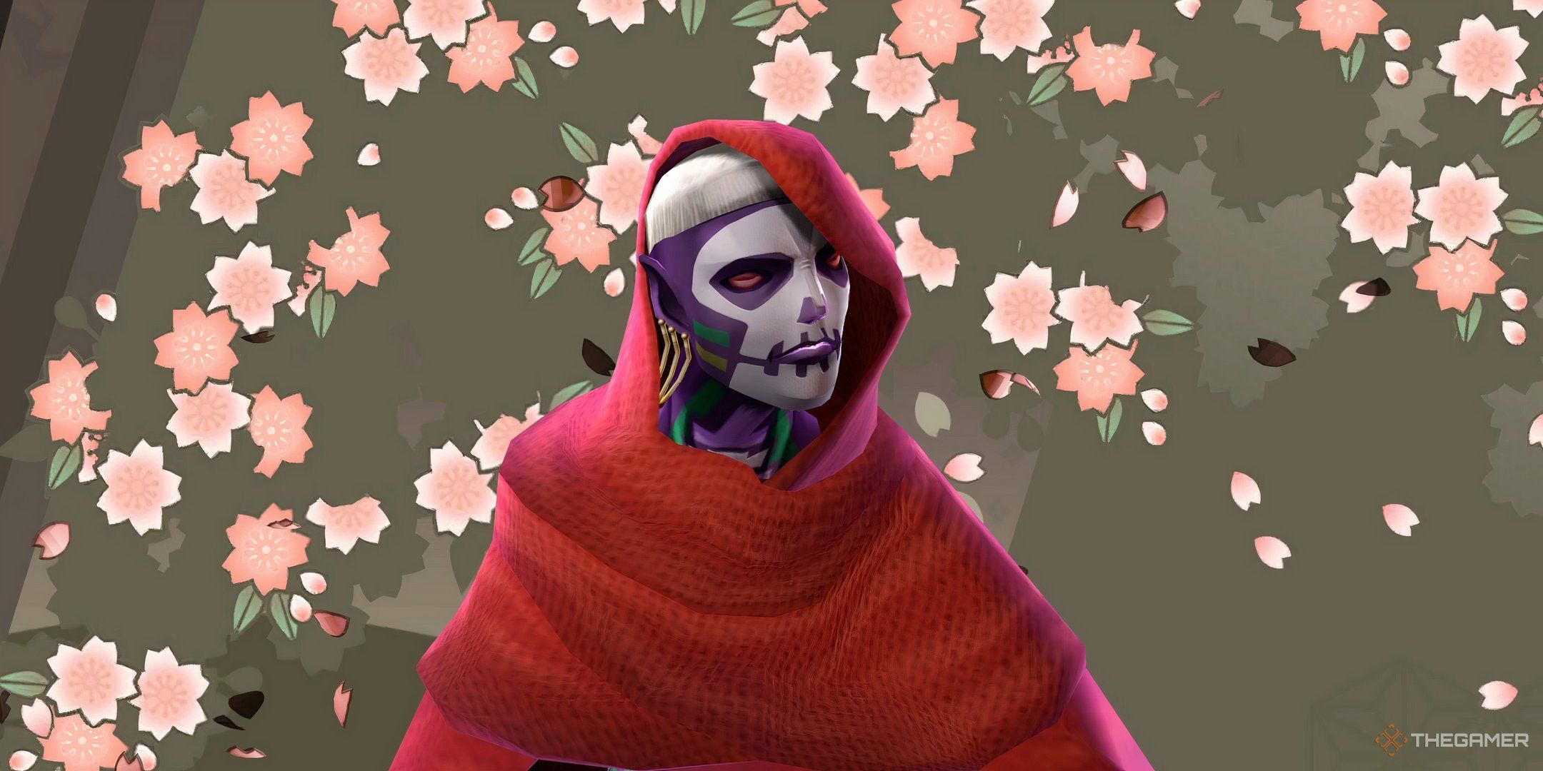 A close up of Nebiros on a sakura background in Raidou Remastered The Mystery of the Soulless Army.