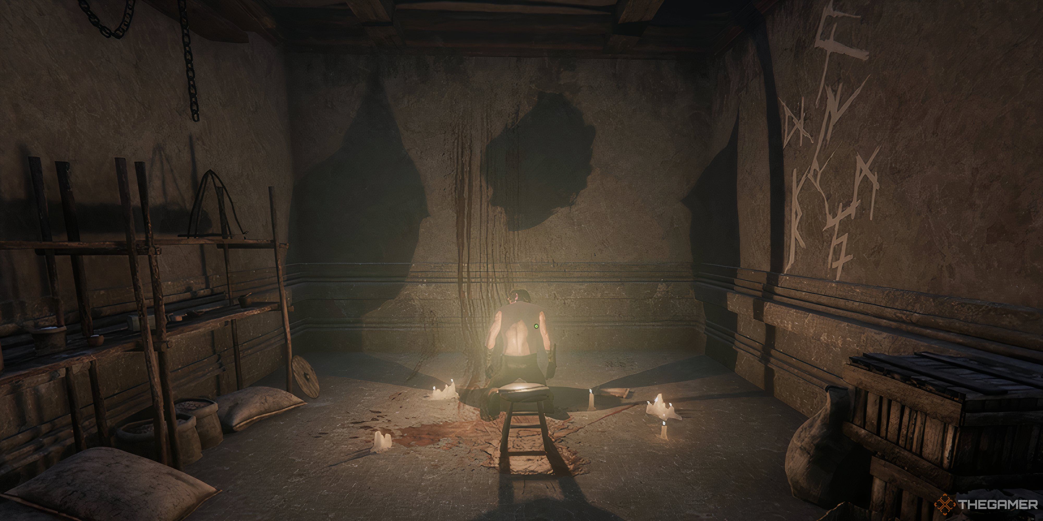 A picture of Brother Ismat sitting down on the floor at this own house - Tainted Grail The Fall Of Avalon