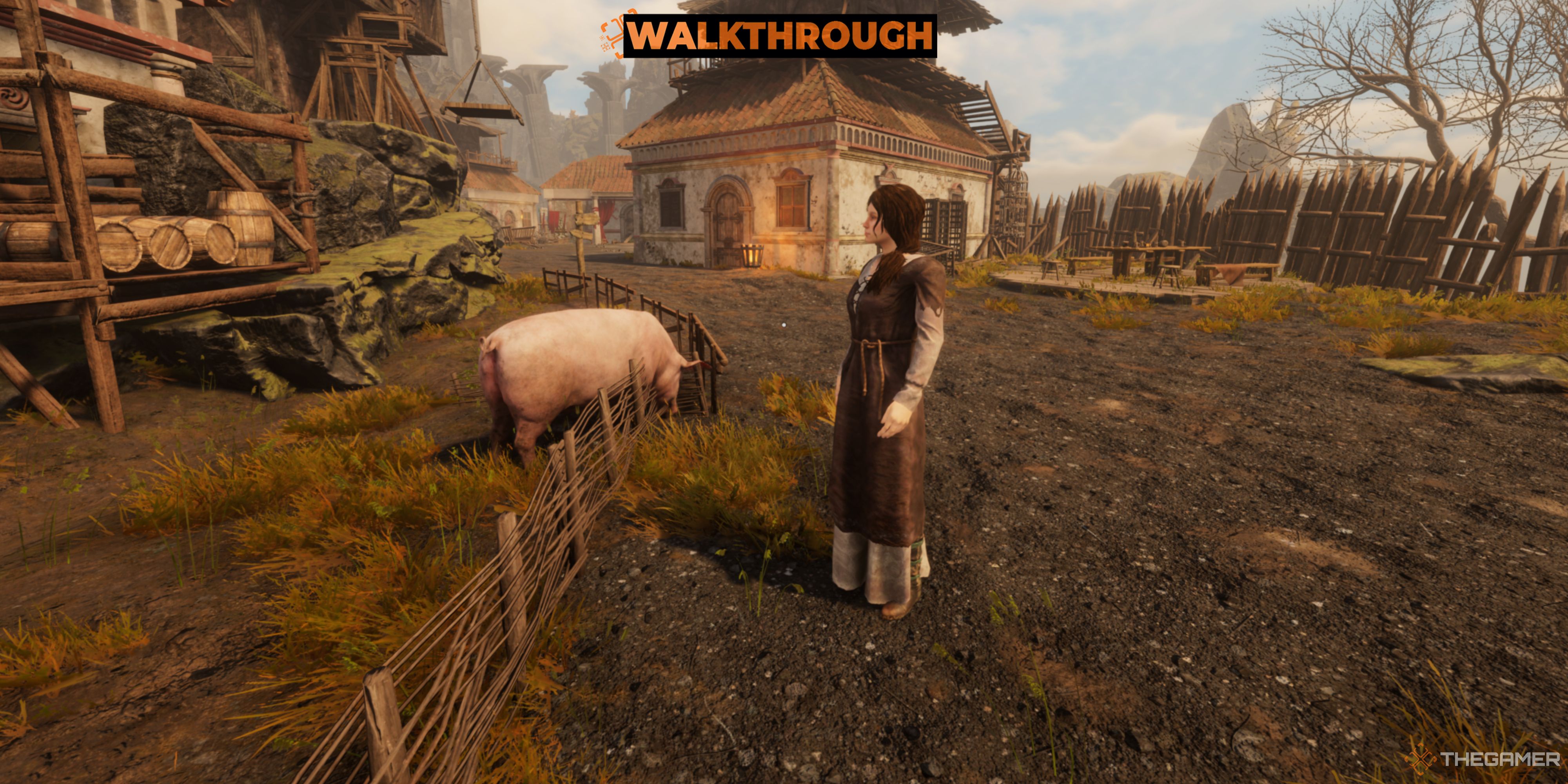 A picture of Rhian near a pig - Tainted Grail The Fall Of Avalon