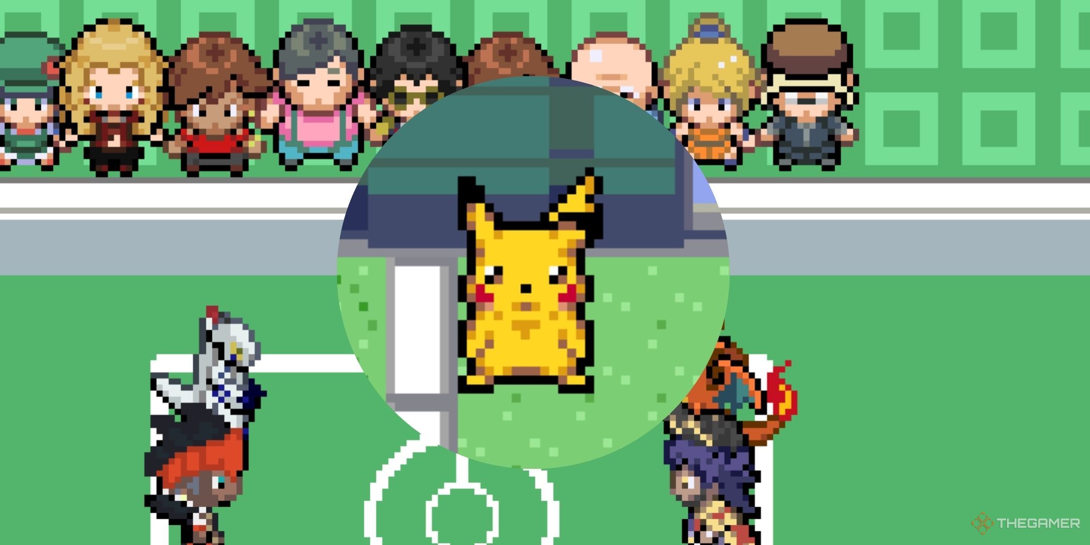 A pikachu sprite is shown over Pokemon Sword and Shield GBA Demake rom