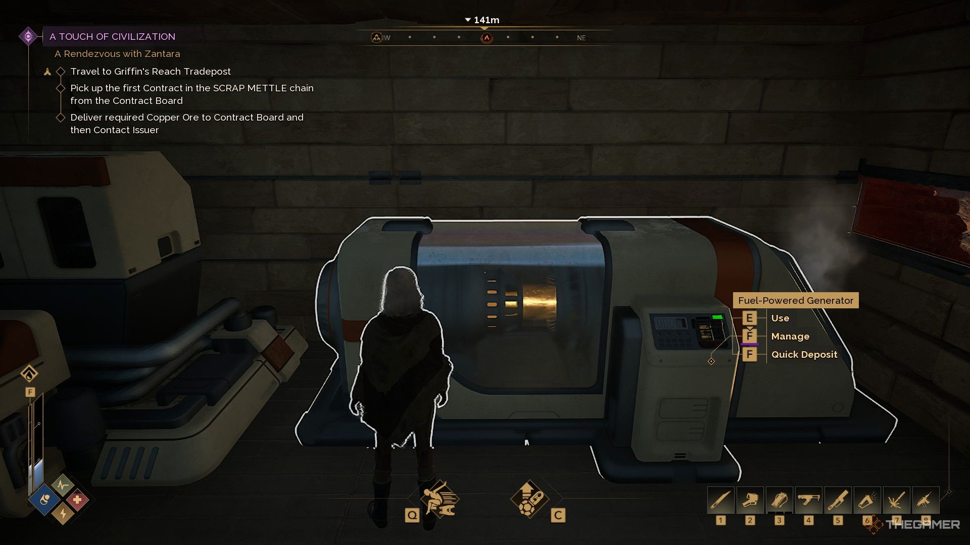 A player standing at the generator in Dune Awakening.