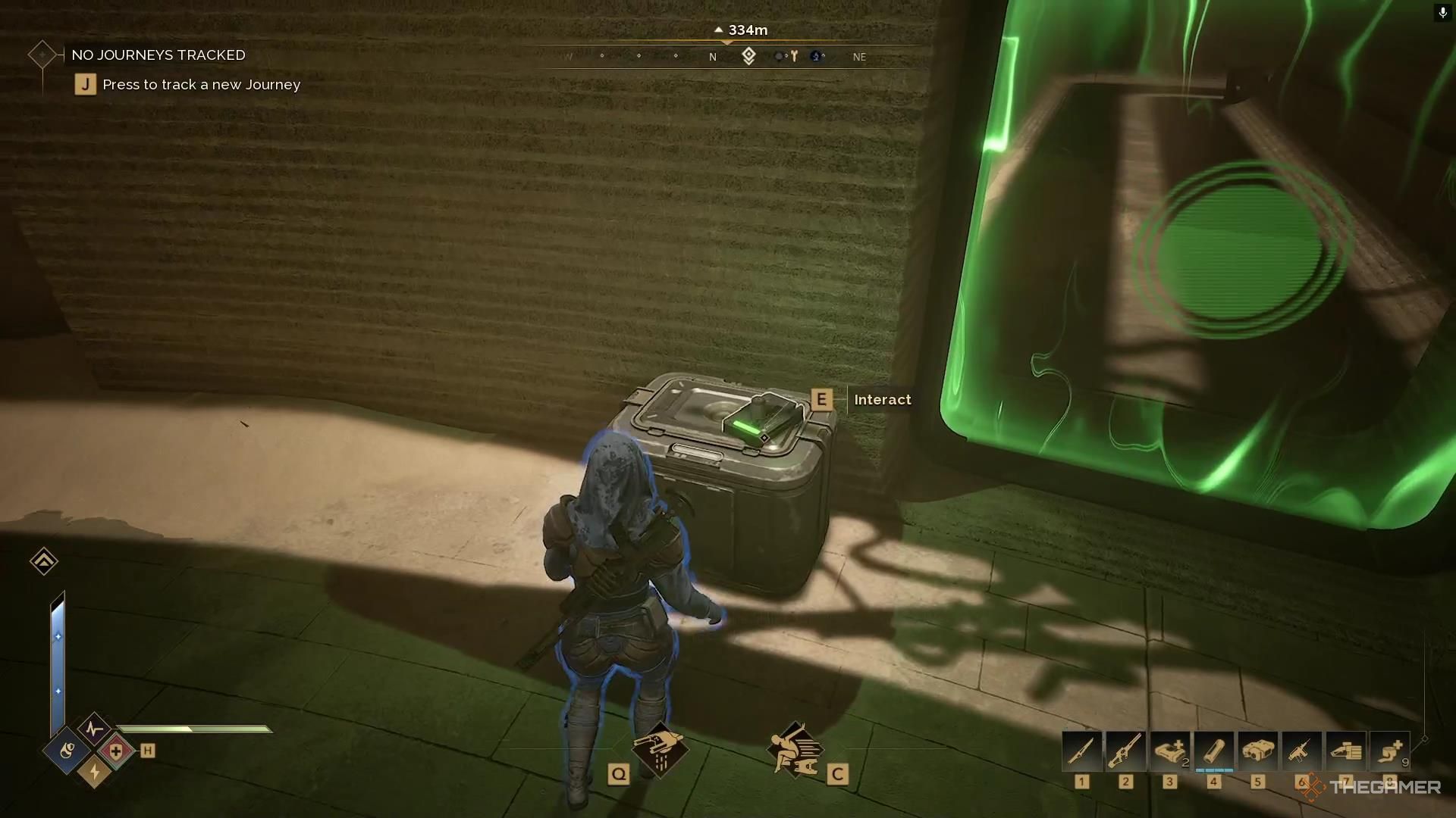 A recording sits near a green door in Dune Awakening.