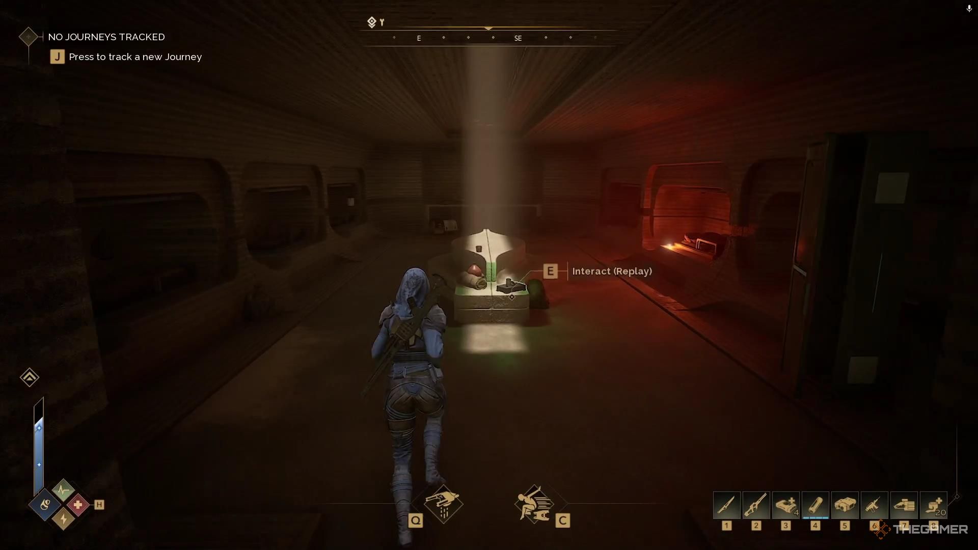 A small quarters room with a recording lying on a bench in Dune Awakening.
