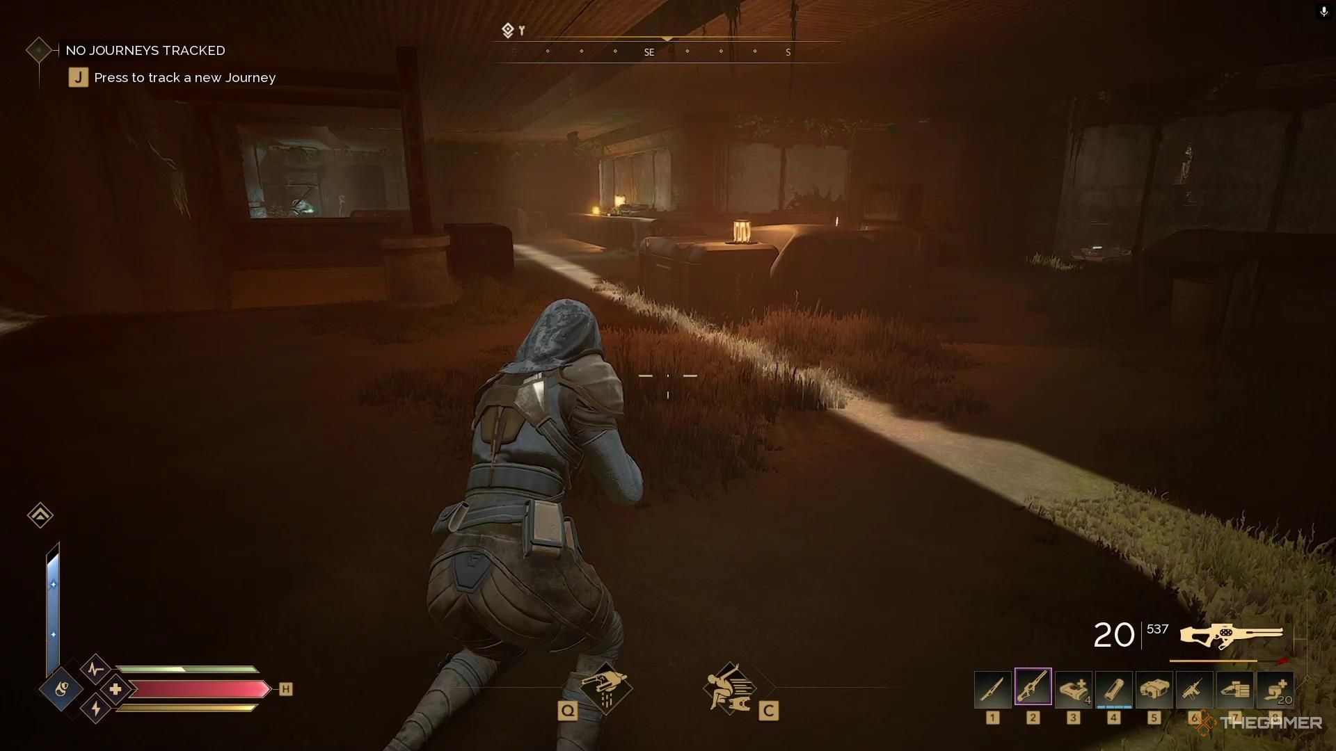A staircase leads down in an overgrown room in Dune Awakening.