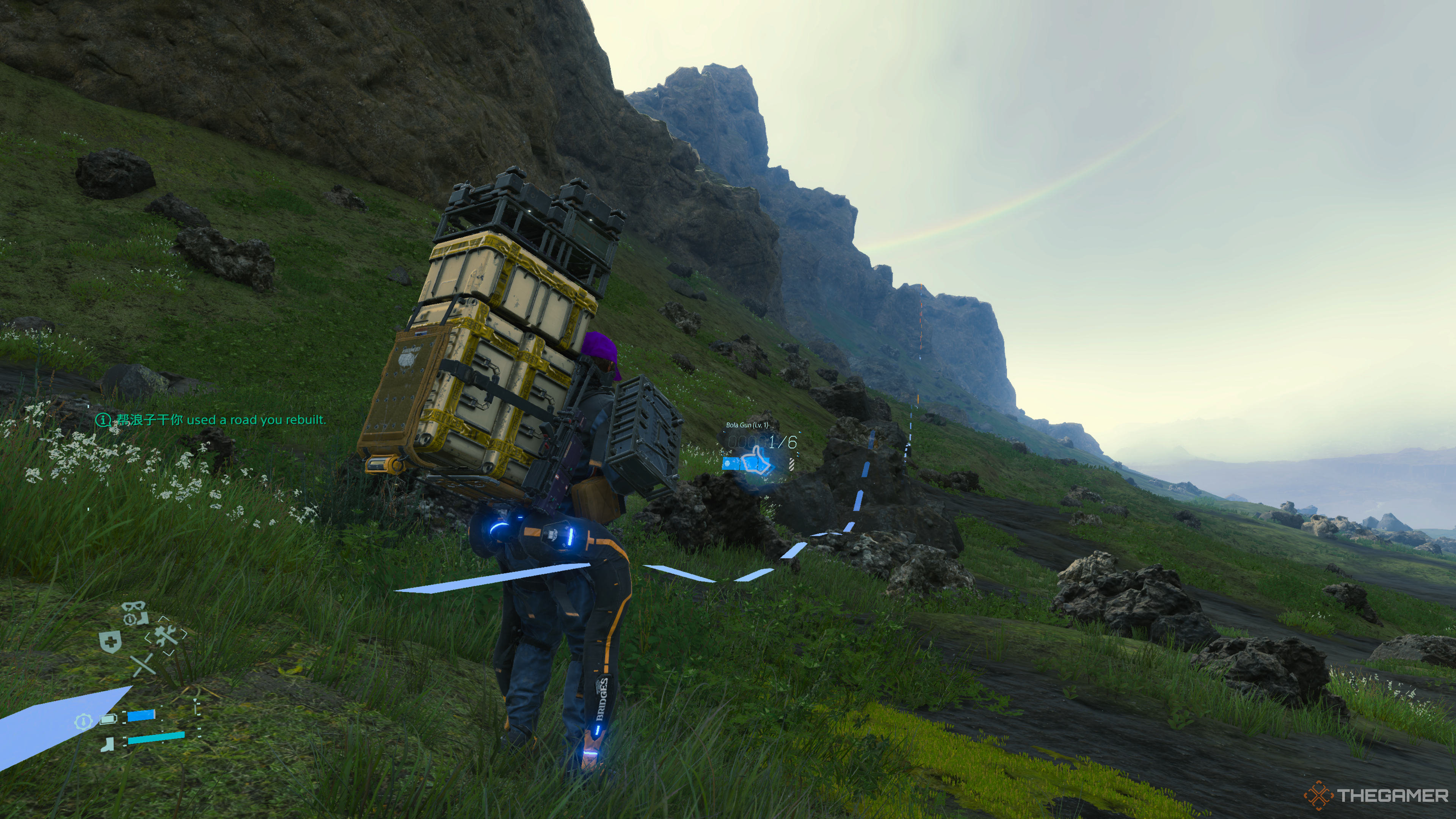 A straight line going over a mountain in Death Stranding