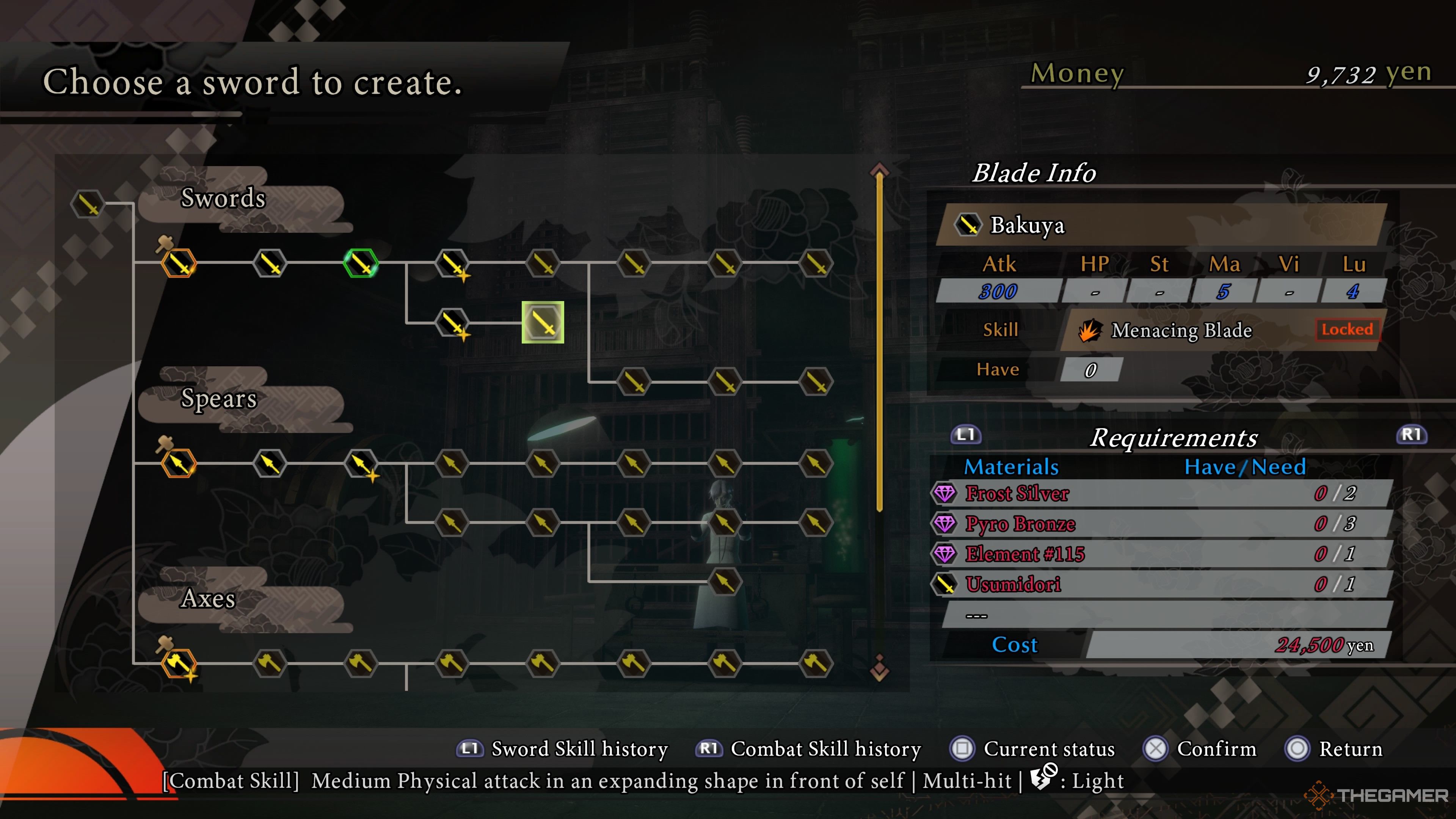Bakuya sword overview in Raidou Remastered The Mystery of the Soulless Army.