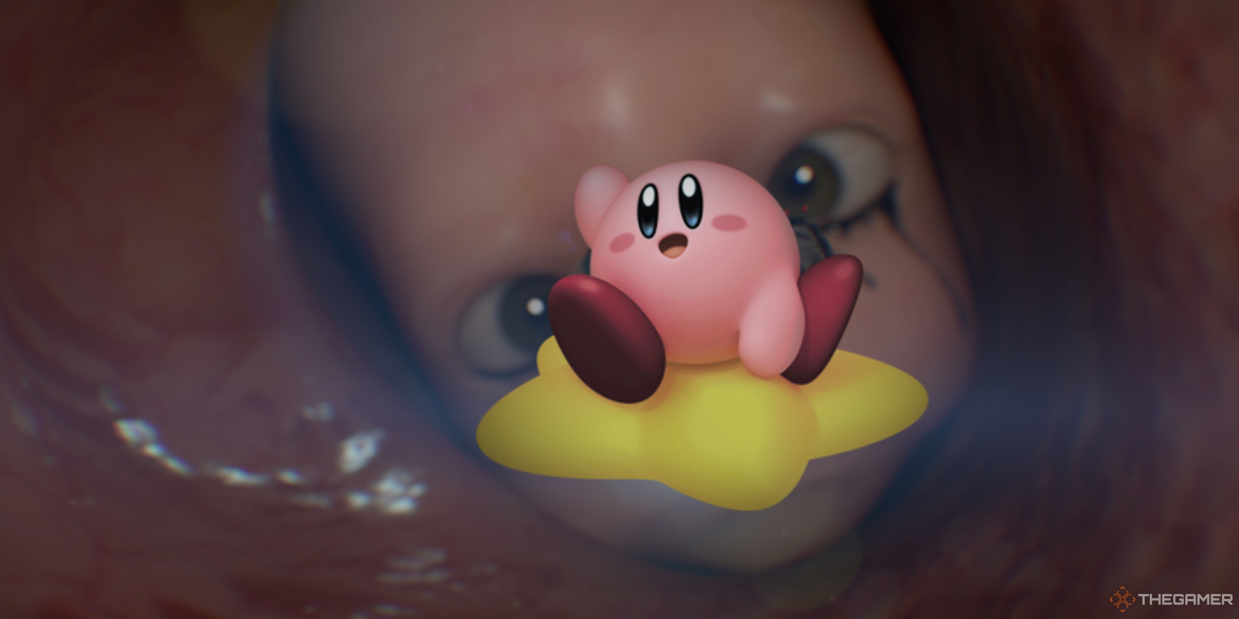 bb from death stranding 2 looking at kirby on a flying star.