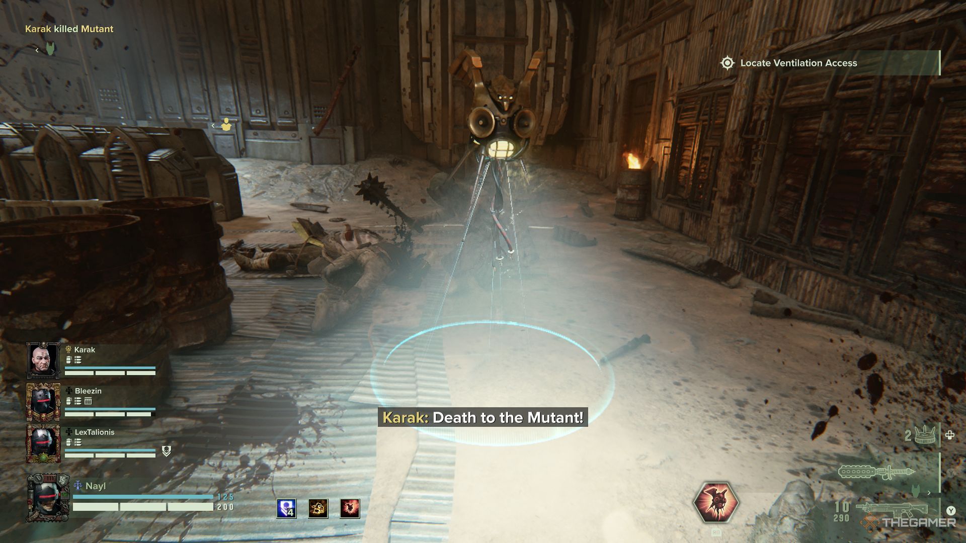 A Nuncio-Aquila being used by an arbiter in Warhammer 40,000: Darktide.