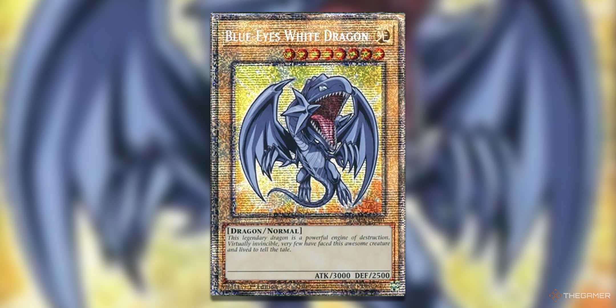 Blue-Eyes White Dragon Yu-Gi-Oh! TCG Battles of Legend Monster Mayhem Starlight Rare card art.