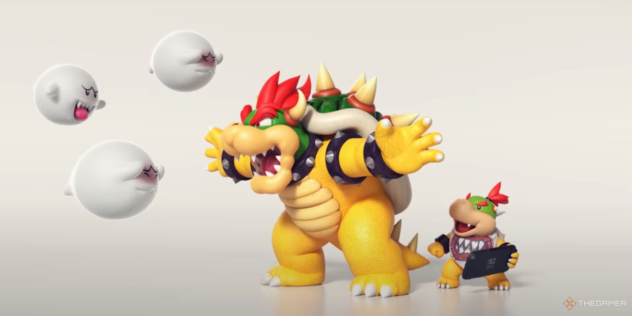 Bowser blocking Boos from Baby Bowser.