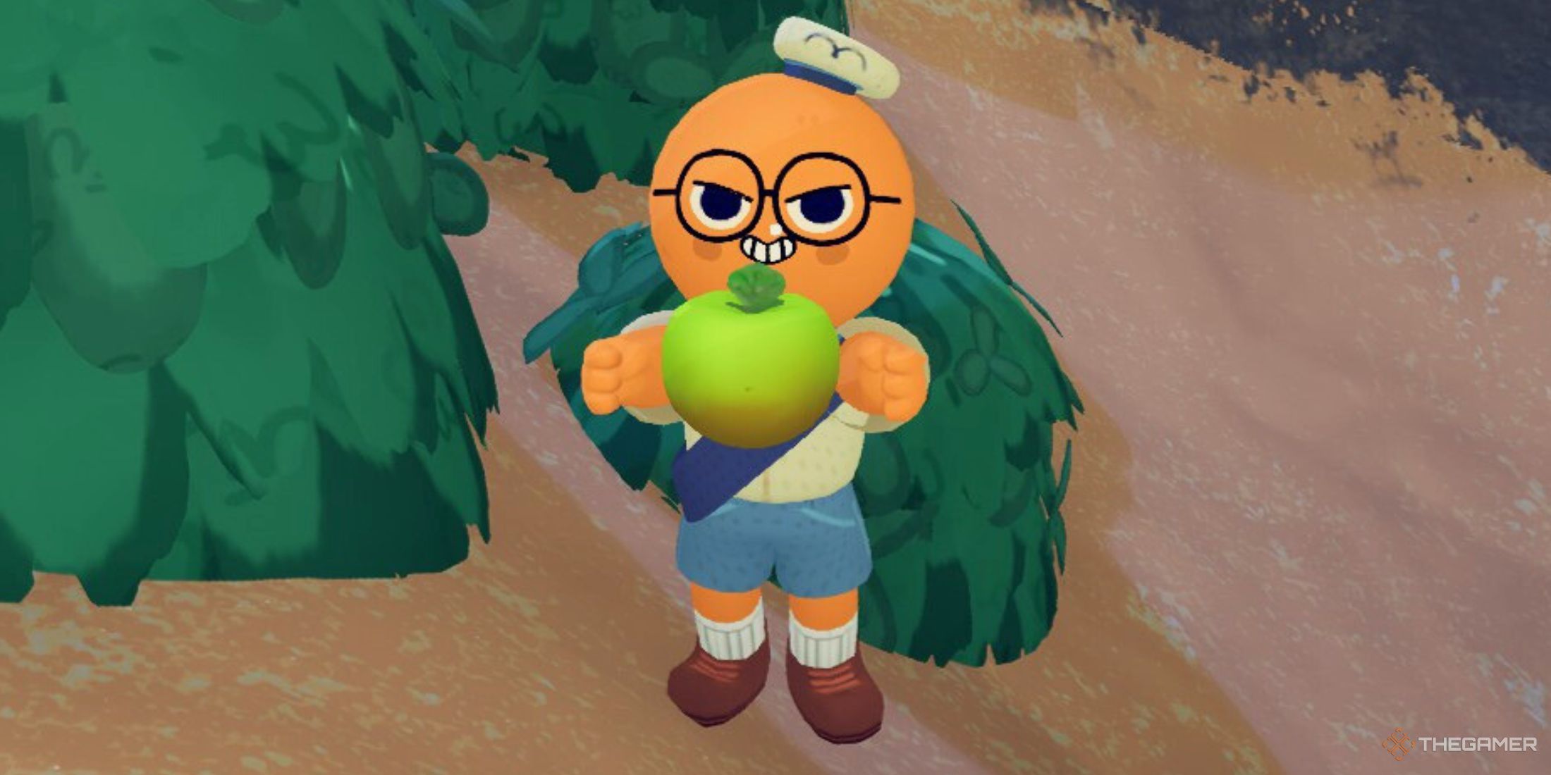 Character posing with a green berry in Peak.