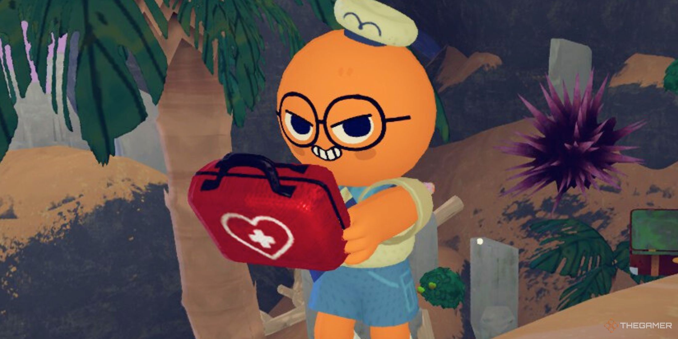 Character posing with a medkit in Peak.