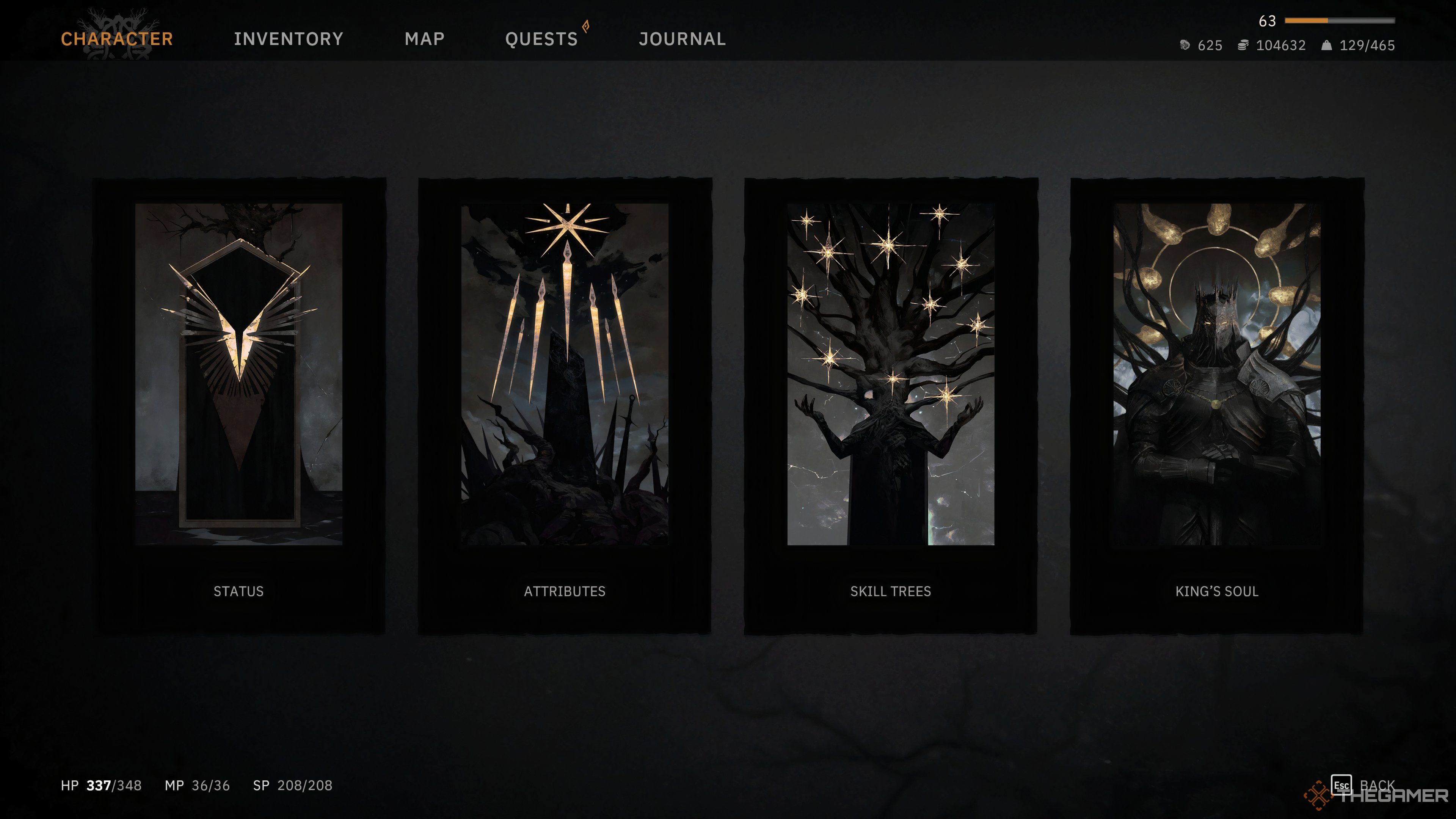Character Screen in Tainted Grail Fall of Avalon