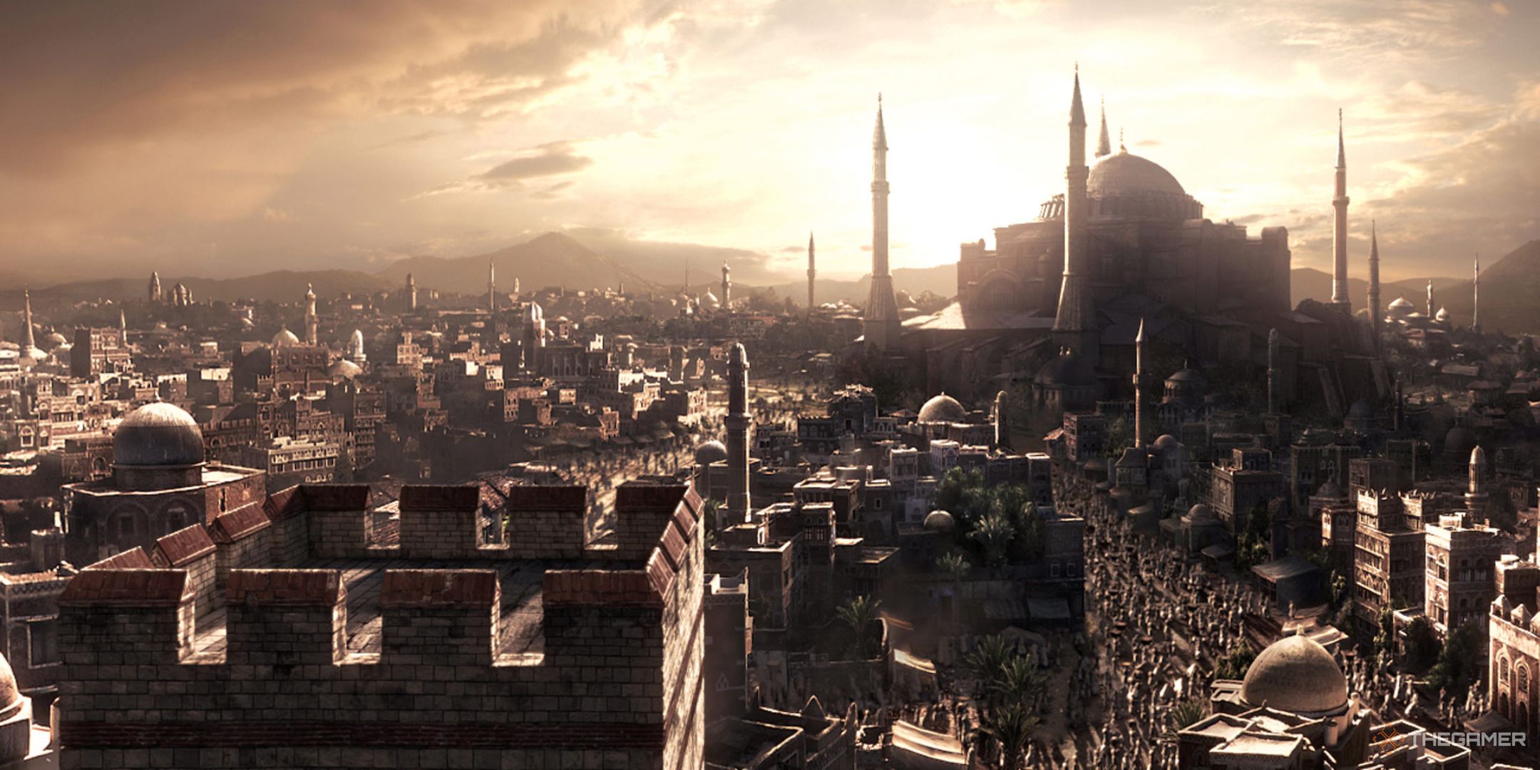 the skyline of Constantinople in Civilization 5, with the Hagia Sophia visible in the background.