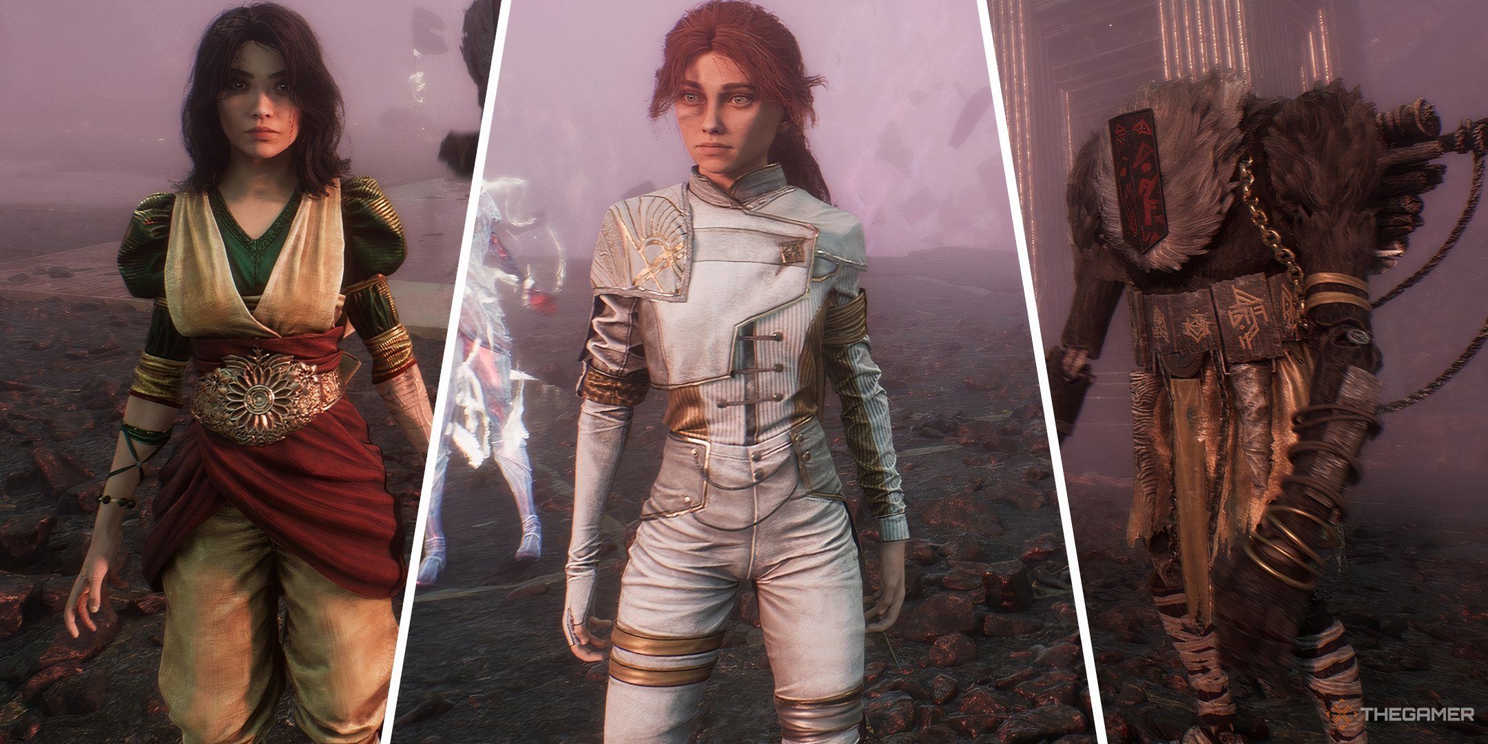 A split image of Lune, Maelle, and Monoco in Clair Obscur: Expedition 33.