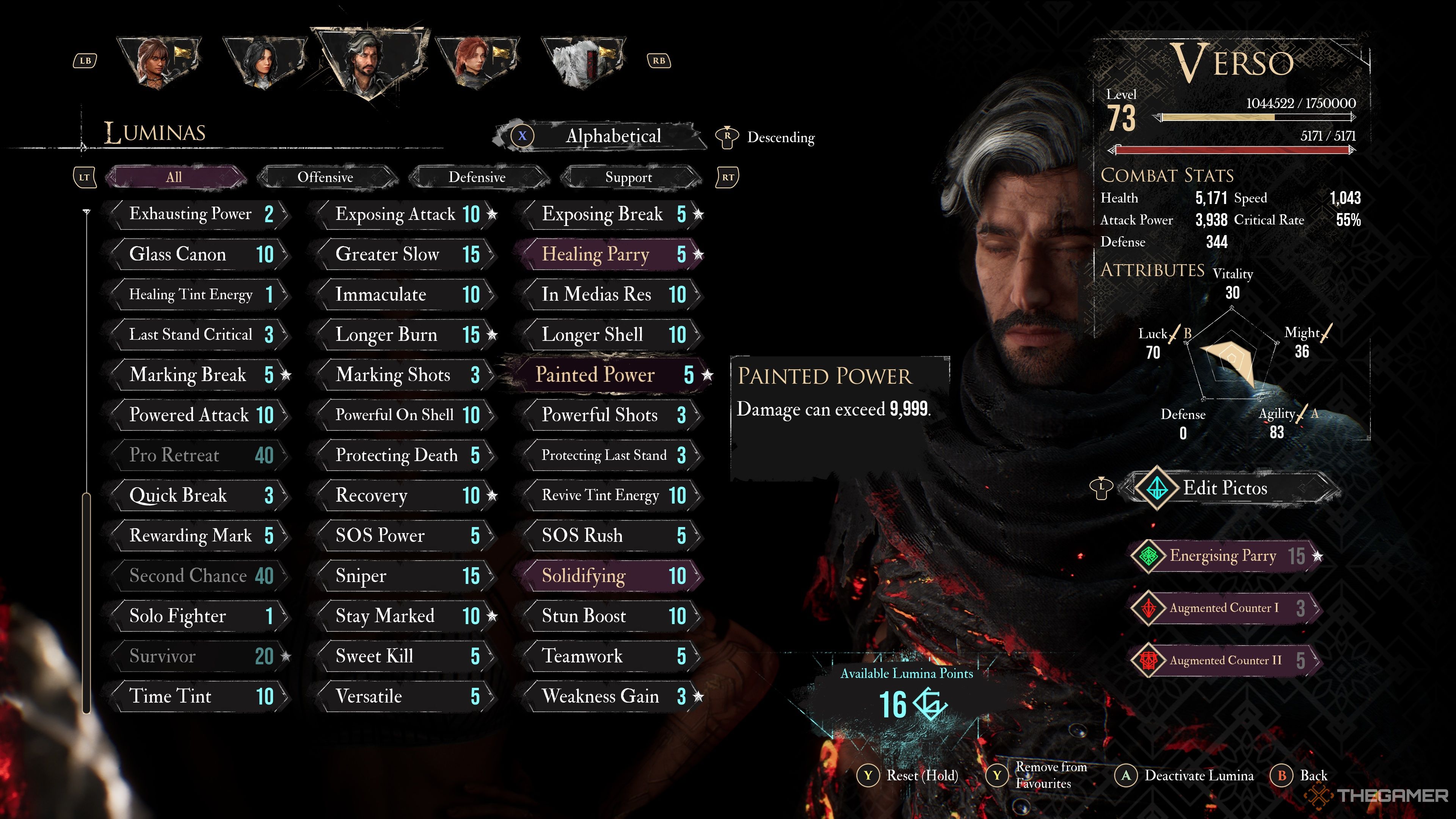 The Painted Power Lumina in the menu in Clair Obscur: Expedition 33.