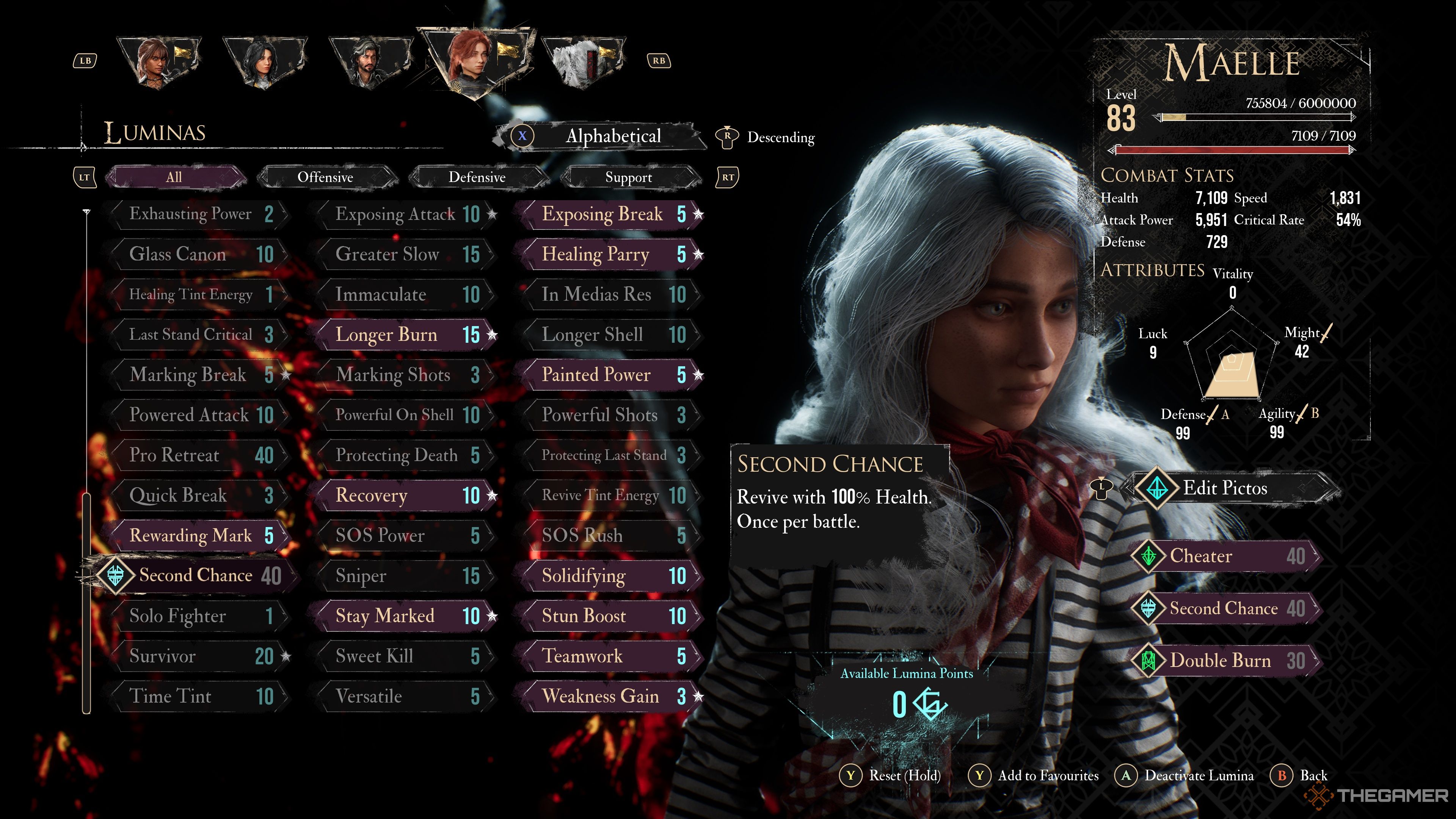 The Second Chance Lumina in the menu in Clair Obscur: Expedition 33.